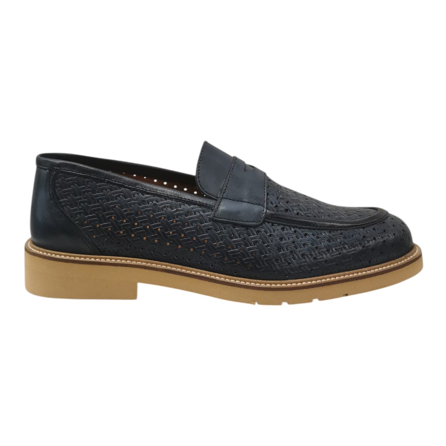Exton Mocassino Uomo in Pelle Intrecciata Blu