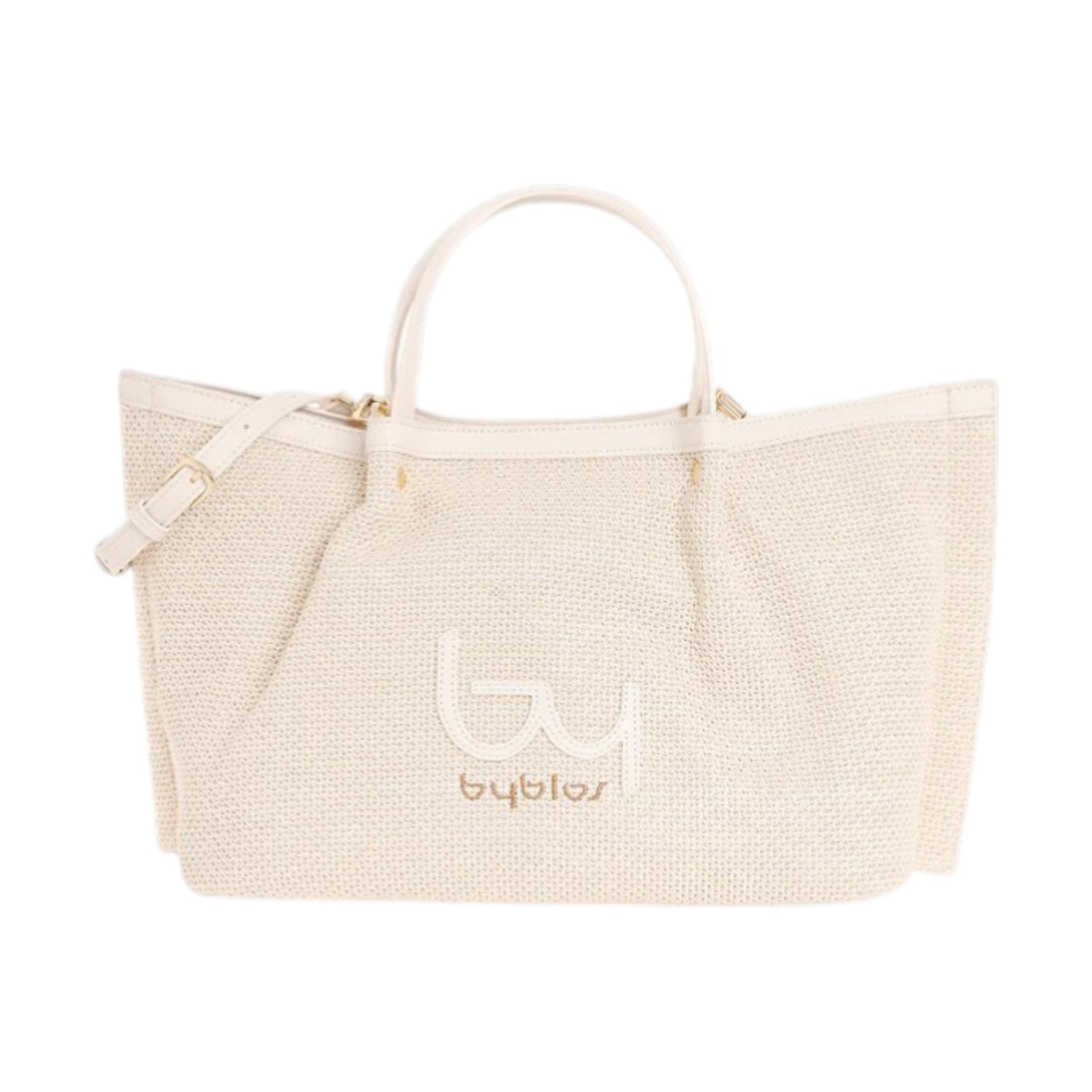 By Byblos Borsa a Mano Grande Donna in Ecopelle e Raffia Naturale Avorio