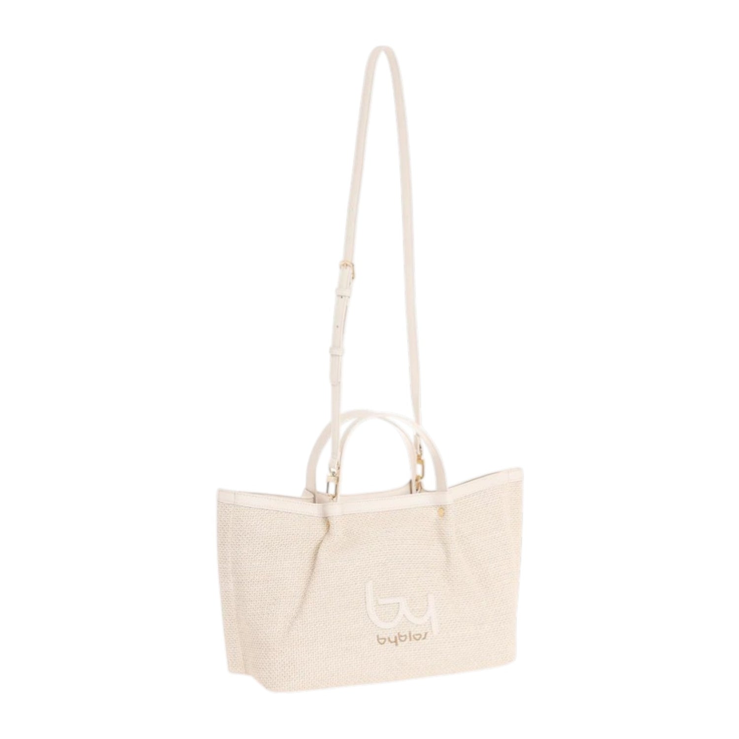 By Byblos Borsa a Mano Grande Donna in Ecopelle e Raffia Naturale Avorio