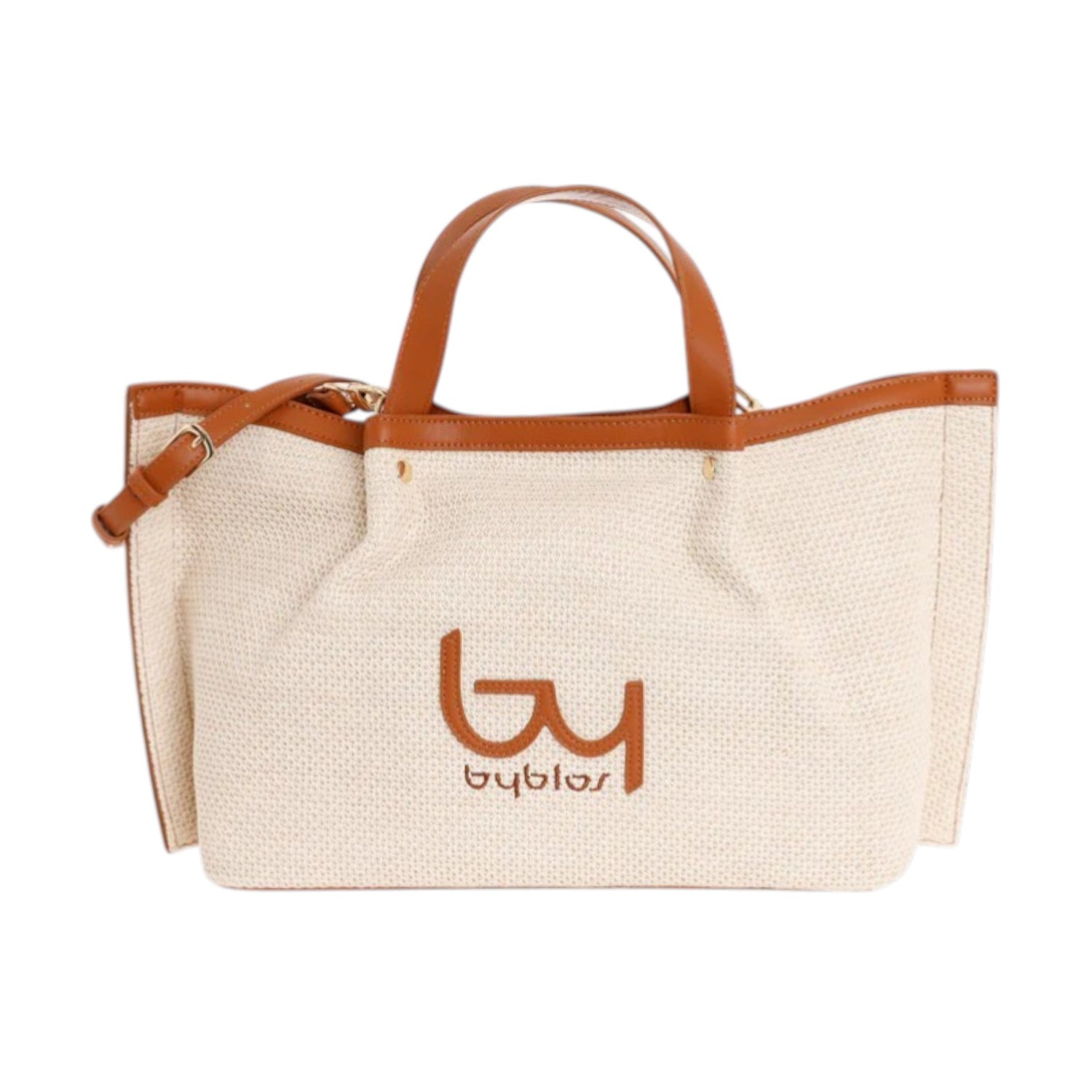 By Byblos Borsa a Mano Grande Donna in Ecopelle e Raffia Naturale Cuoio