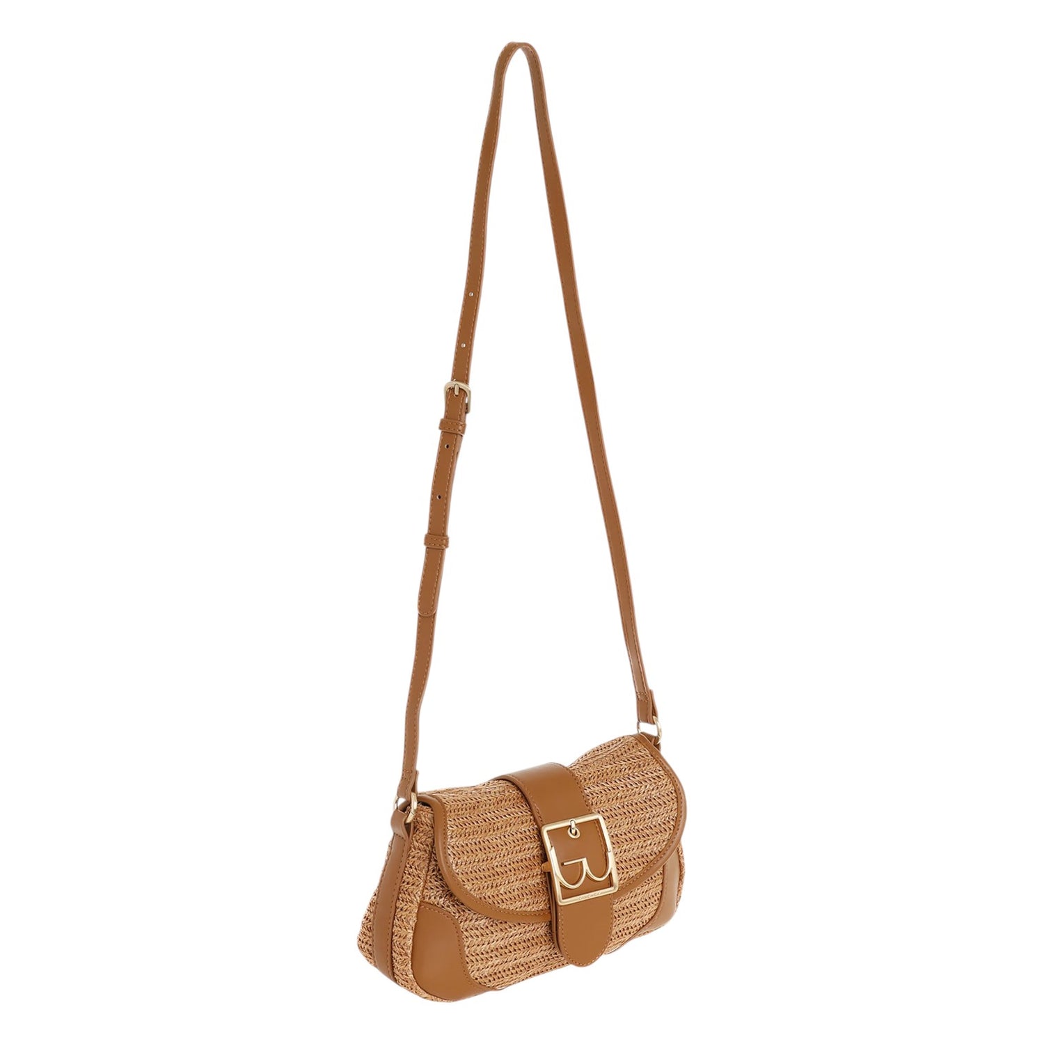 By Byblos Borsa a Spalla Donna in Raffia e Ecopelle Cuoio