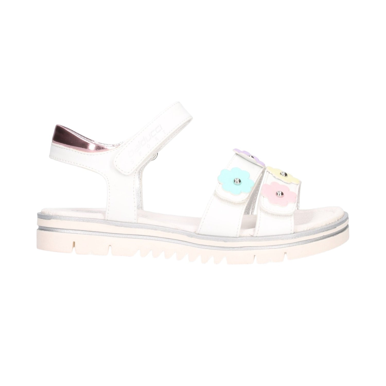 Balducci Sport Sandalo Bambina in Ecopelle Bianca con Fiori Multicolor