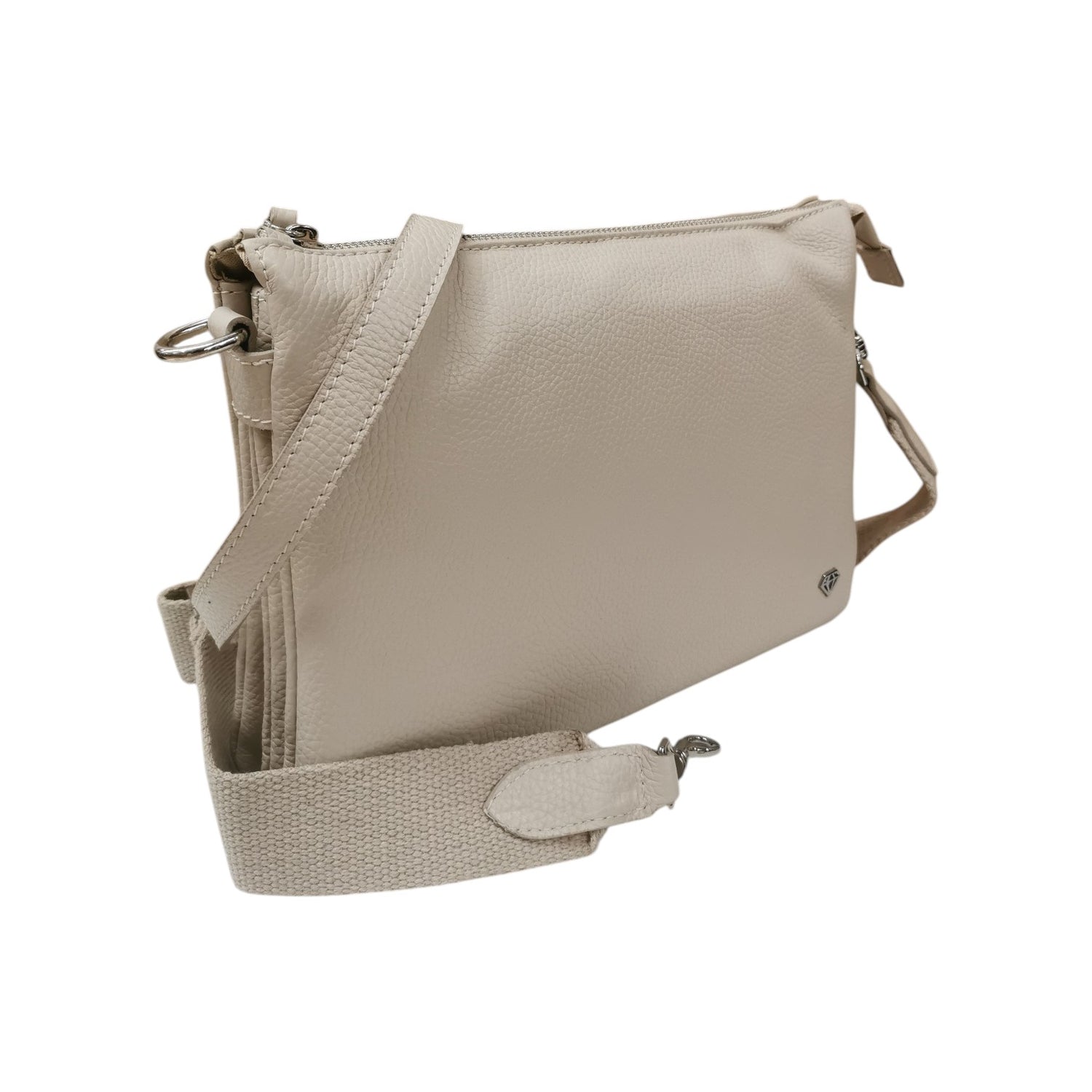 Caleidos Tracolla Donna Beige in Pelle con Tre Soffietti