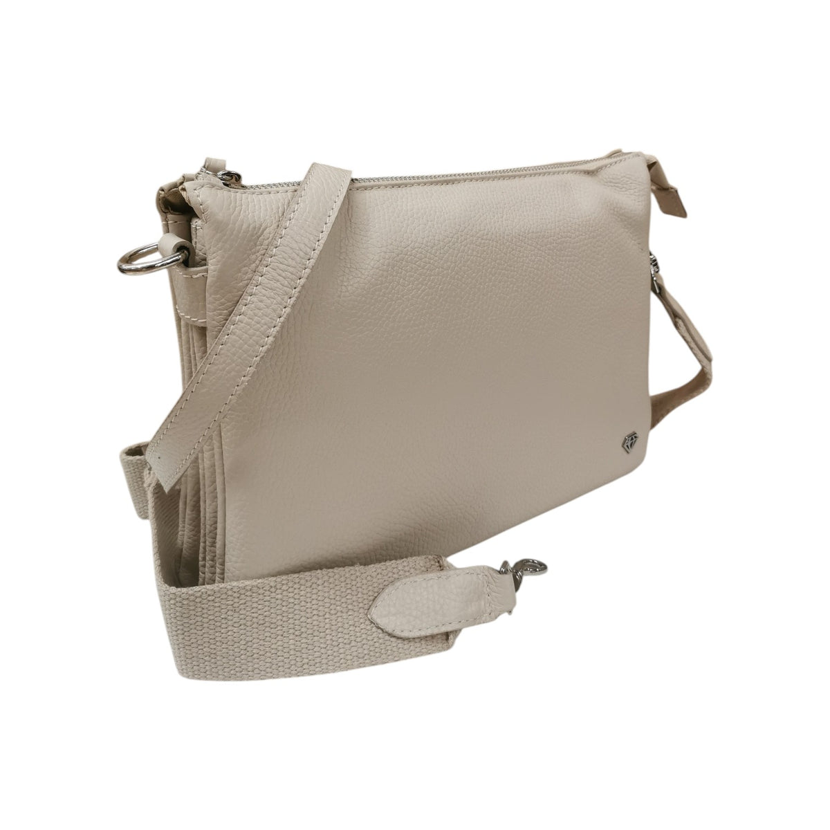 Caleidos Tracolla Donna Beige in Pelle con Tre Soffietti