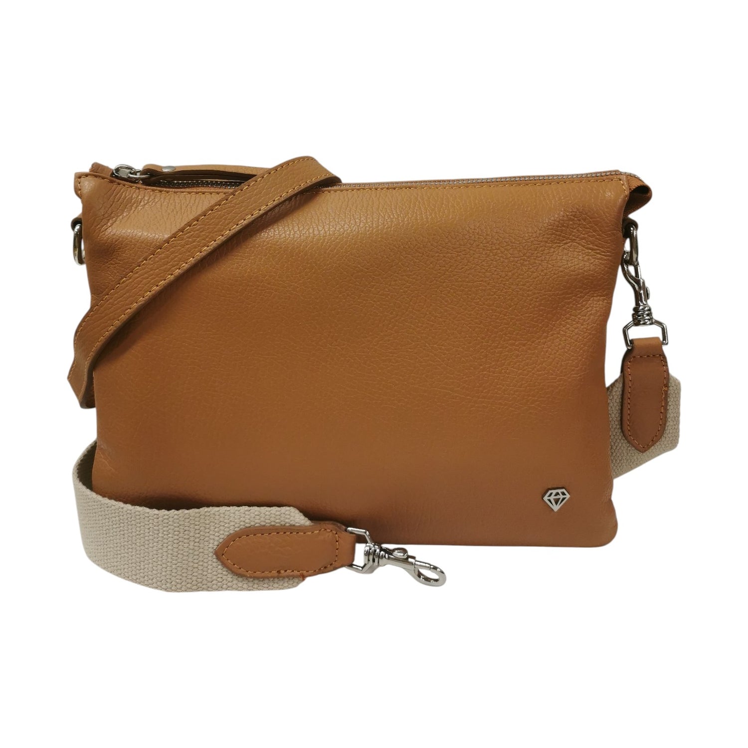 Caleidos Tracolla Donna Cammello in Pelle con Tre Soffietti