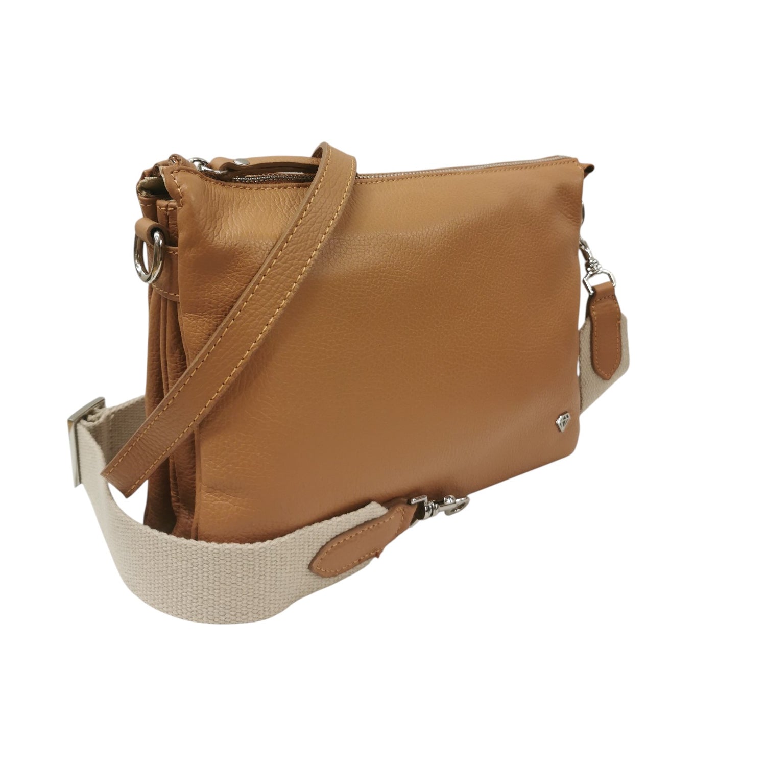 Caleidos Tracolla Donna Cammello in Pelle con Tre Soffietti