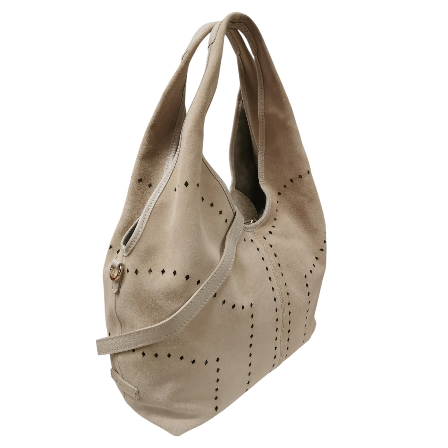Caleidos Borsa a Spalla Grande Donna Beige Traforata in Camoscio