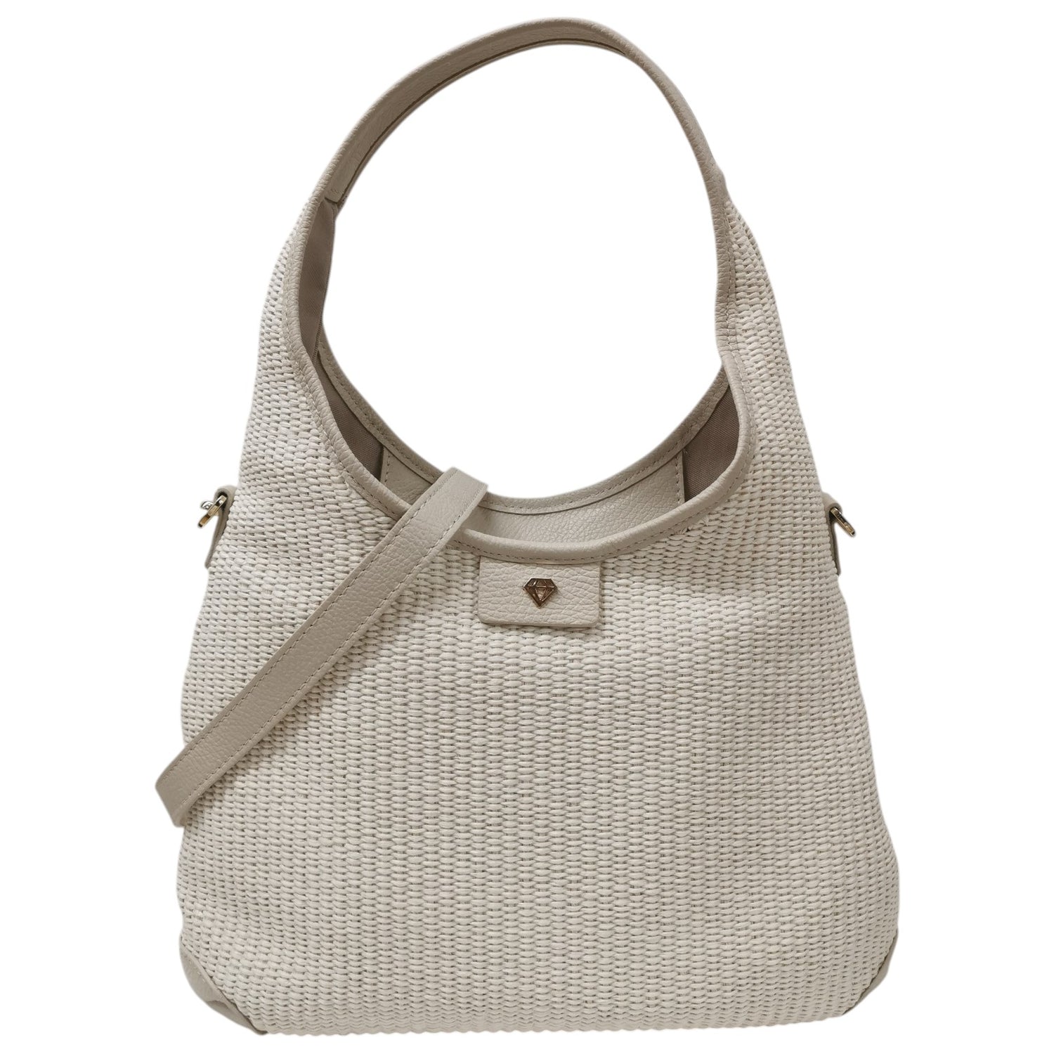 Caleidos Borsa a Spalla Grande Donna in Raffia e Pelle Beige