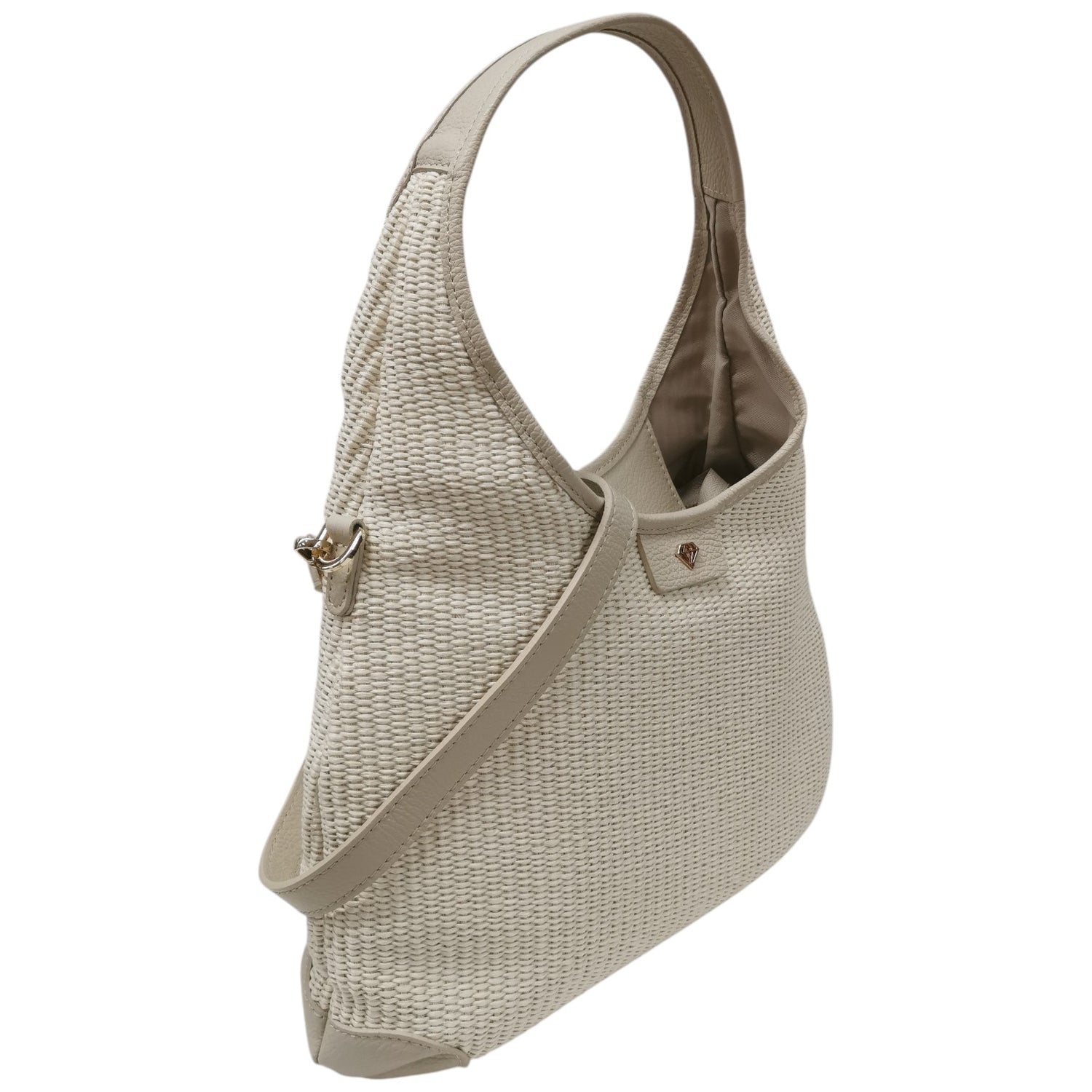 Caleidos Borsa a Spalla Grande Donna in Raffia e Pelle Beige
