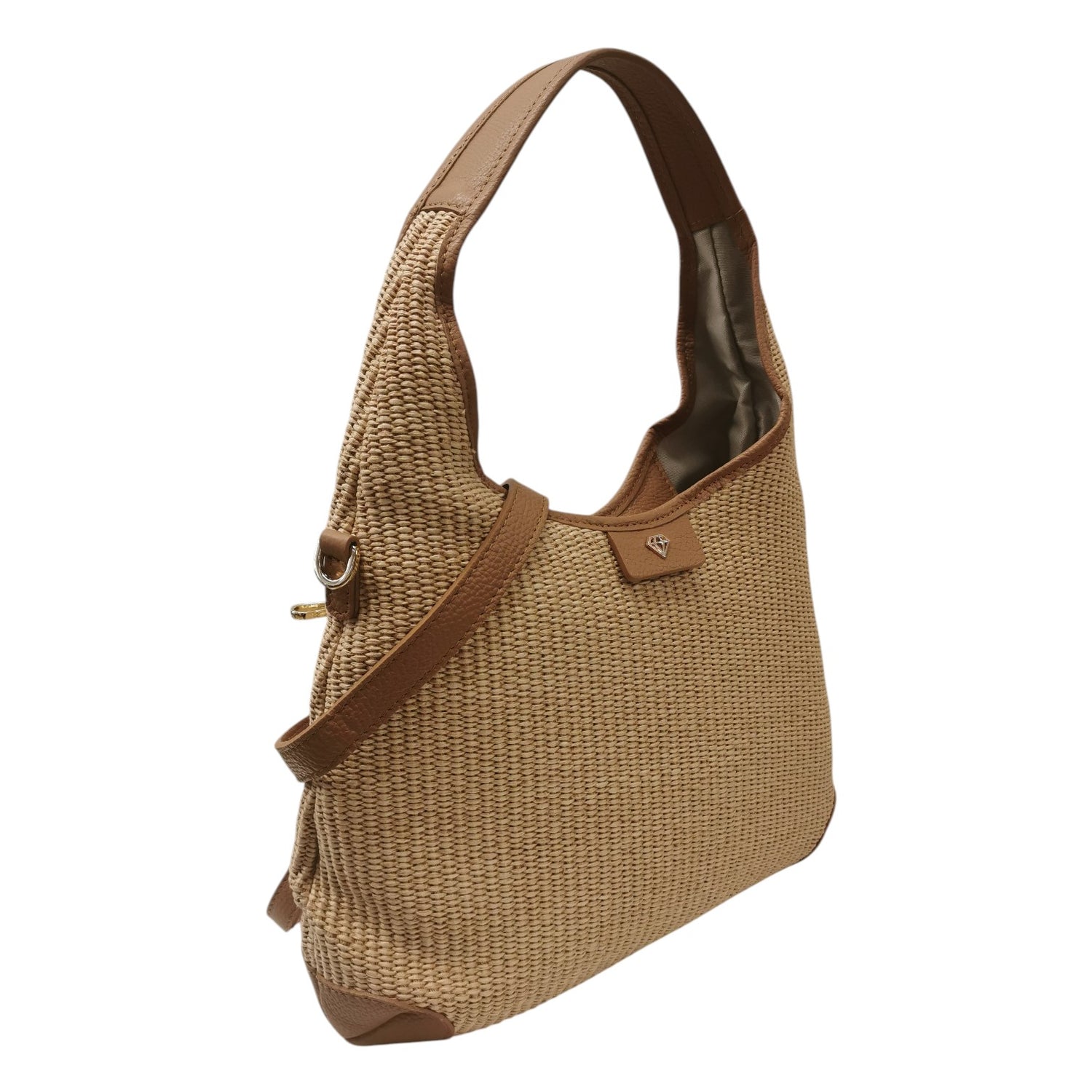 Caleidos Borsa a Spalla Grande Donna in Raffia e Pelle Caramello