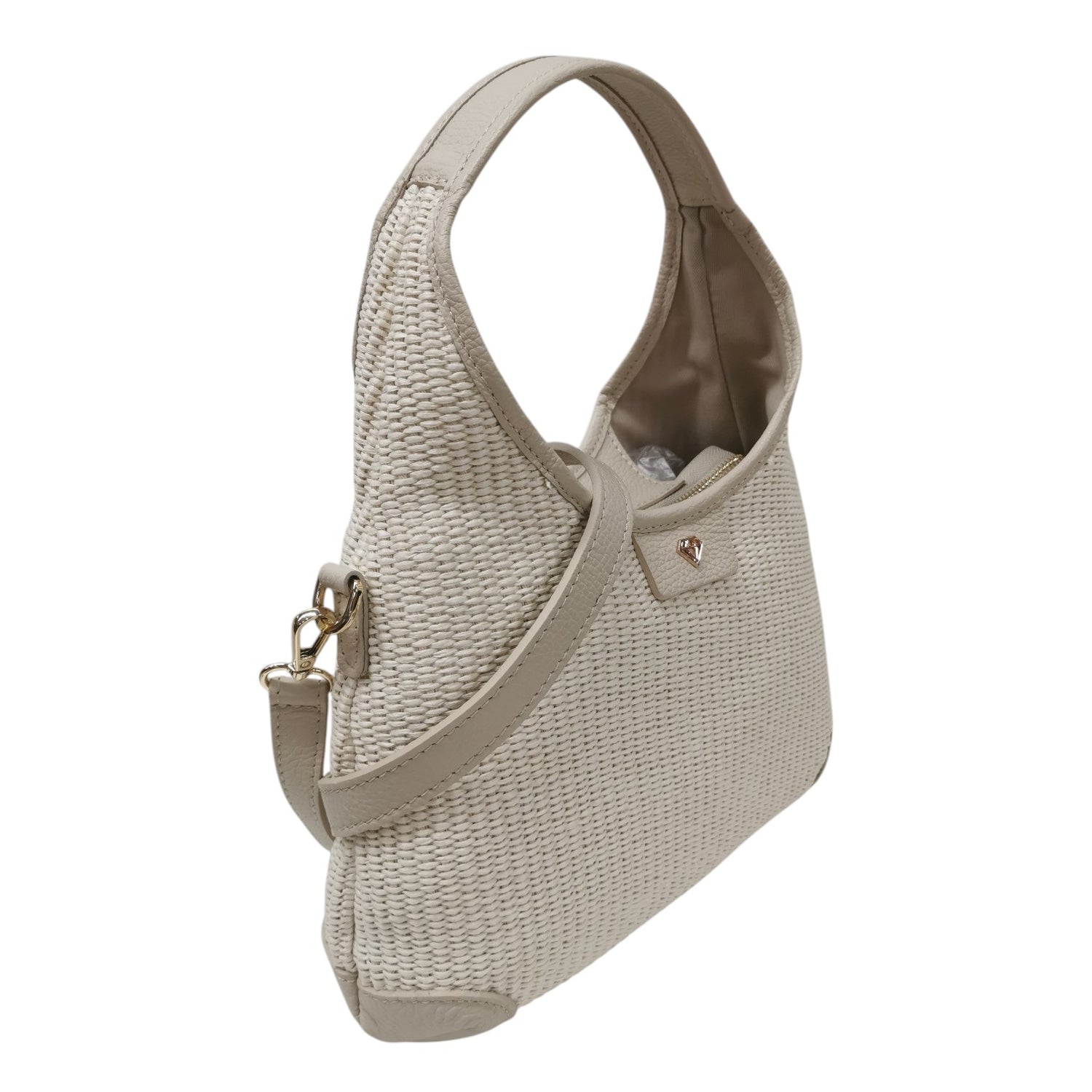 Caleidos Borsa a Spalla Media Donna in Raffia e Pelle Beige