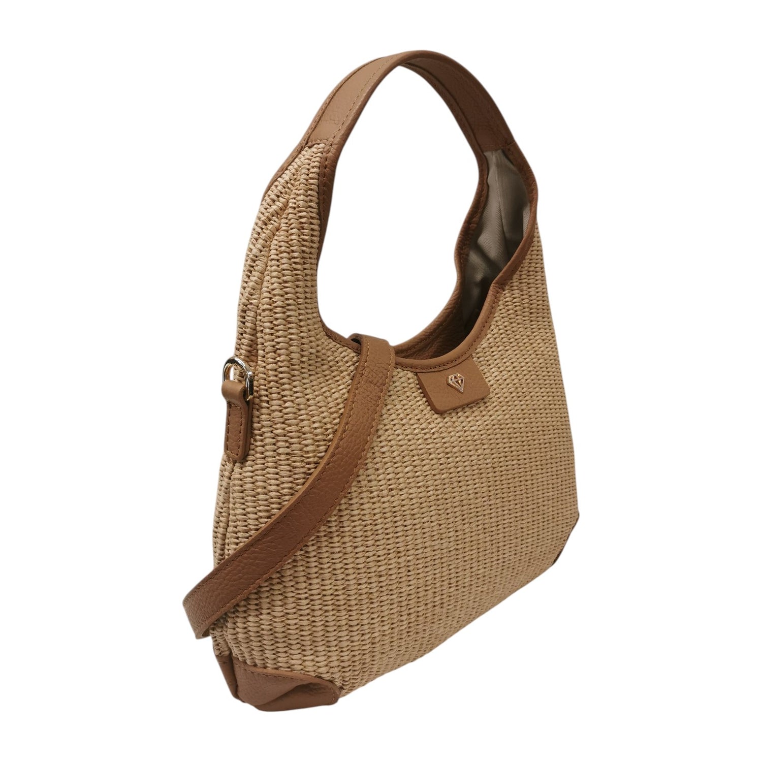 Caleidos Borsa a Spalla Media Donna in Raffia e Pelle Caramello