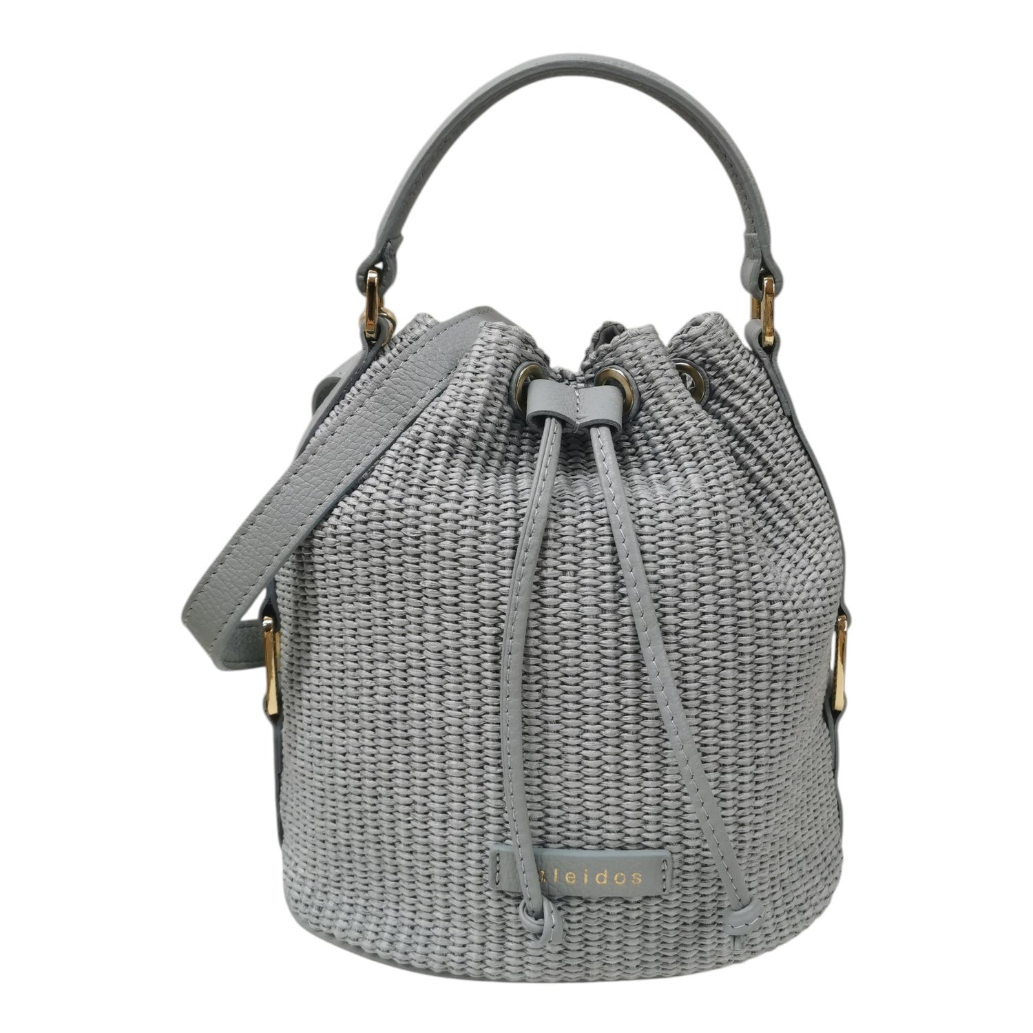Caleidos Secchiello Medio Donna in Pelle e Raffia Azzurro
