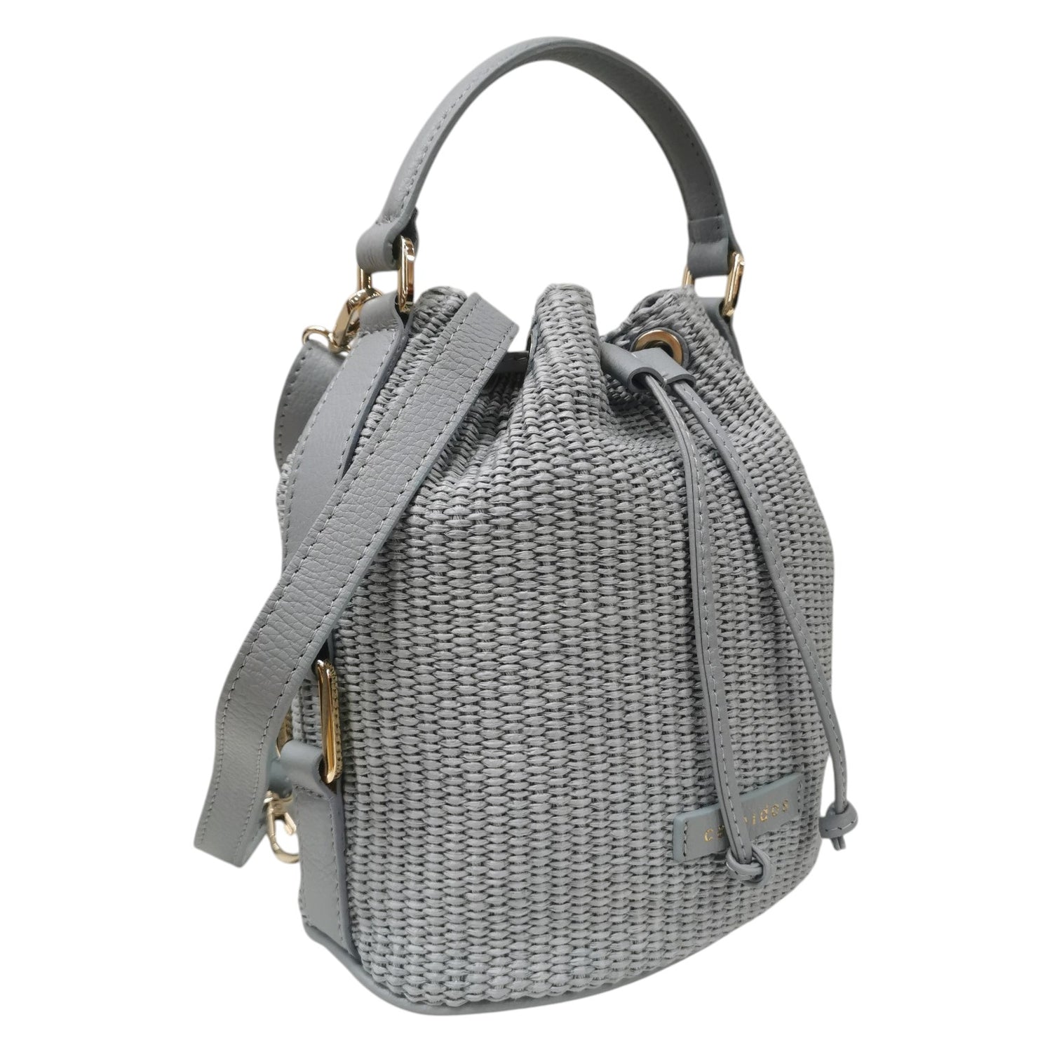Caleidos Secchiello Medio Donna in Pelle e Raffia Azzurro