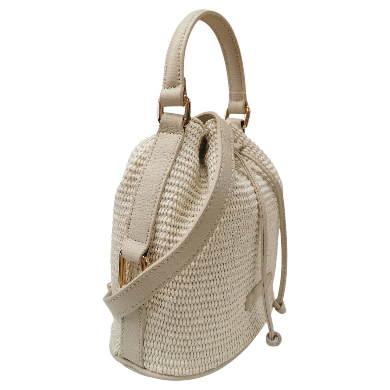 Caleidos Secchiello Medio Donna in Pelle e Raffia Beige