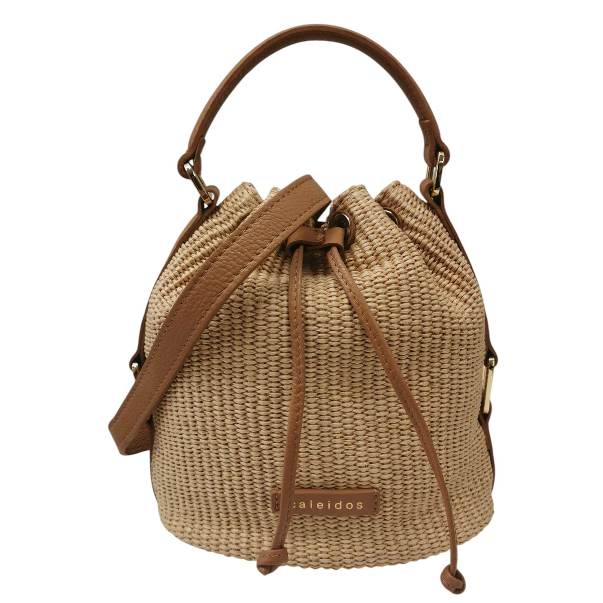 Caleidos Secchiello Medio Donna in Pelle e Raffia Caramello