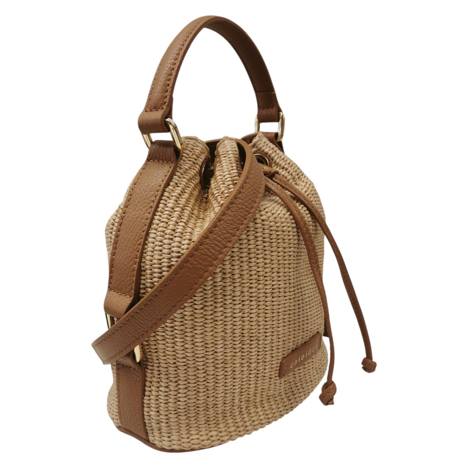 Caleidos Secchiello Medio Donna in Pelle e Raffia Caramello