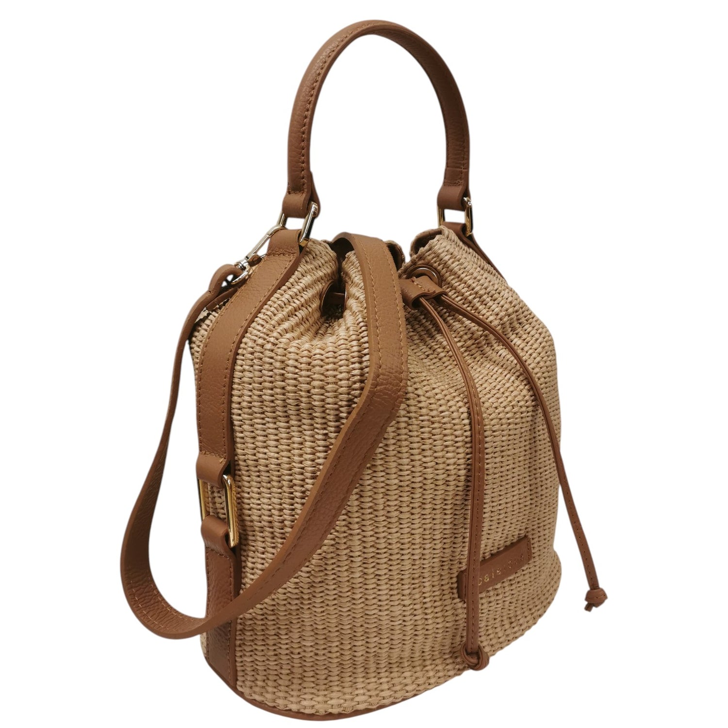 Caleidos Secchiello Grande Donna in Pelle e Raffia Caramello