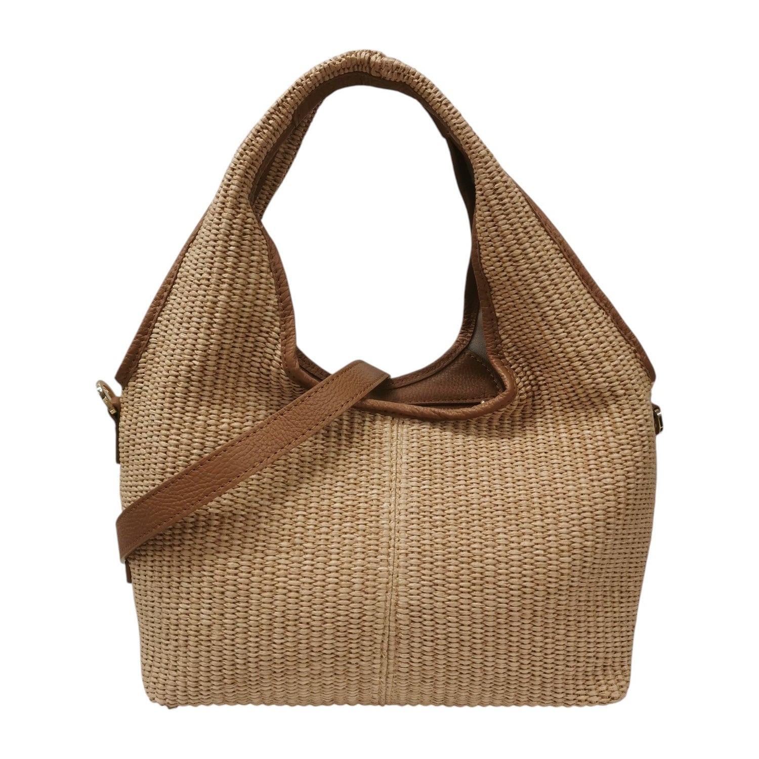 Caleidos Borsa a Spalla Media Donna Caramello in Pelle e Raffia con Tracolla