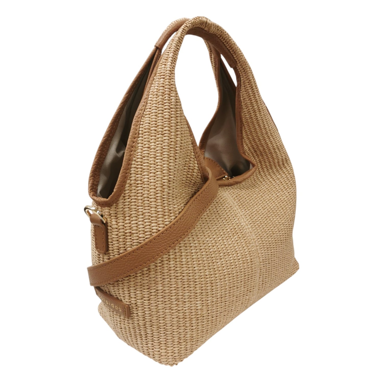 Caleidos Borsa a Spalla Media Donna Caramello in Pelle e Raffia con Tracolla