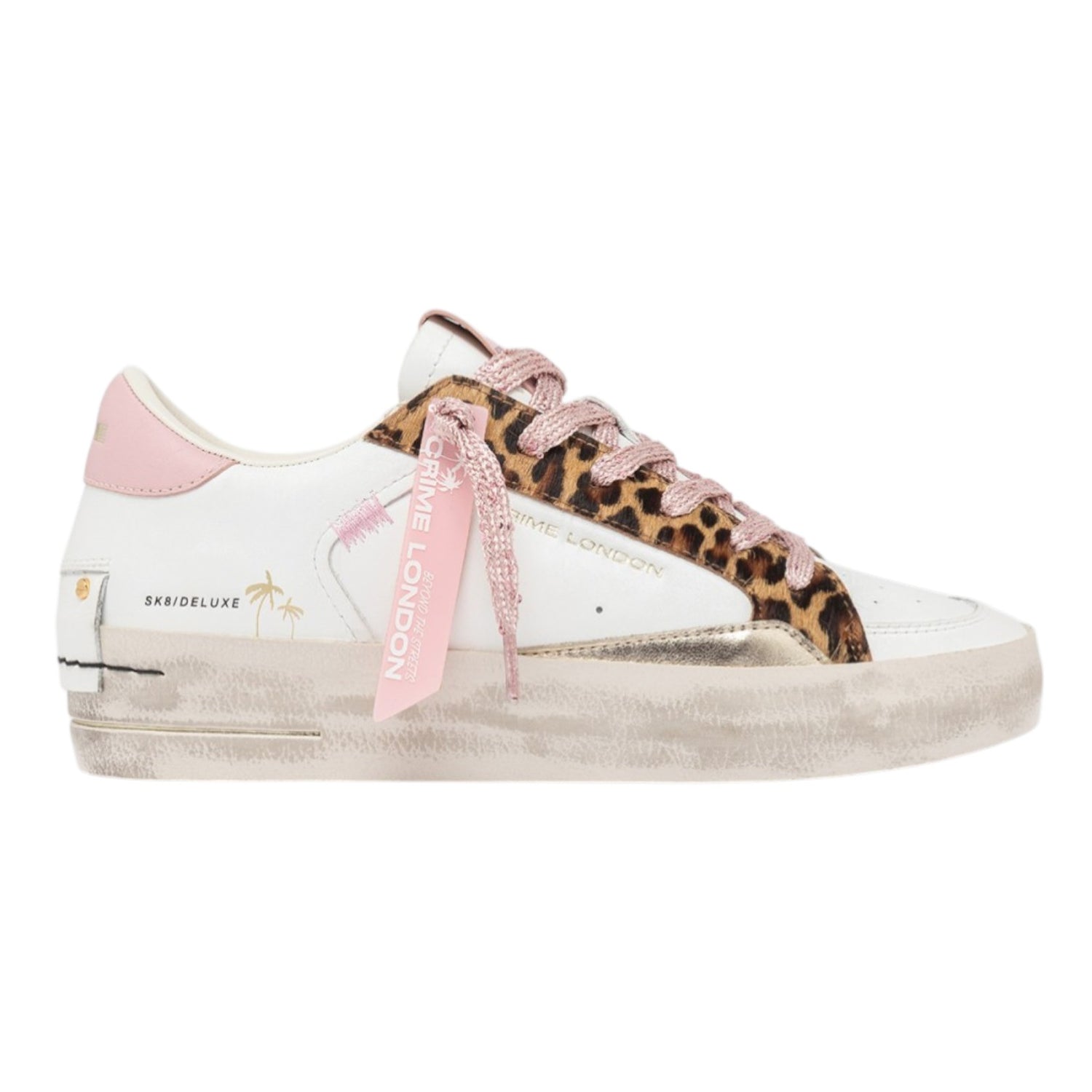 Crime London Sneakers Donna Sk8 Deluxe Wedge Pink Leopard Bianca