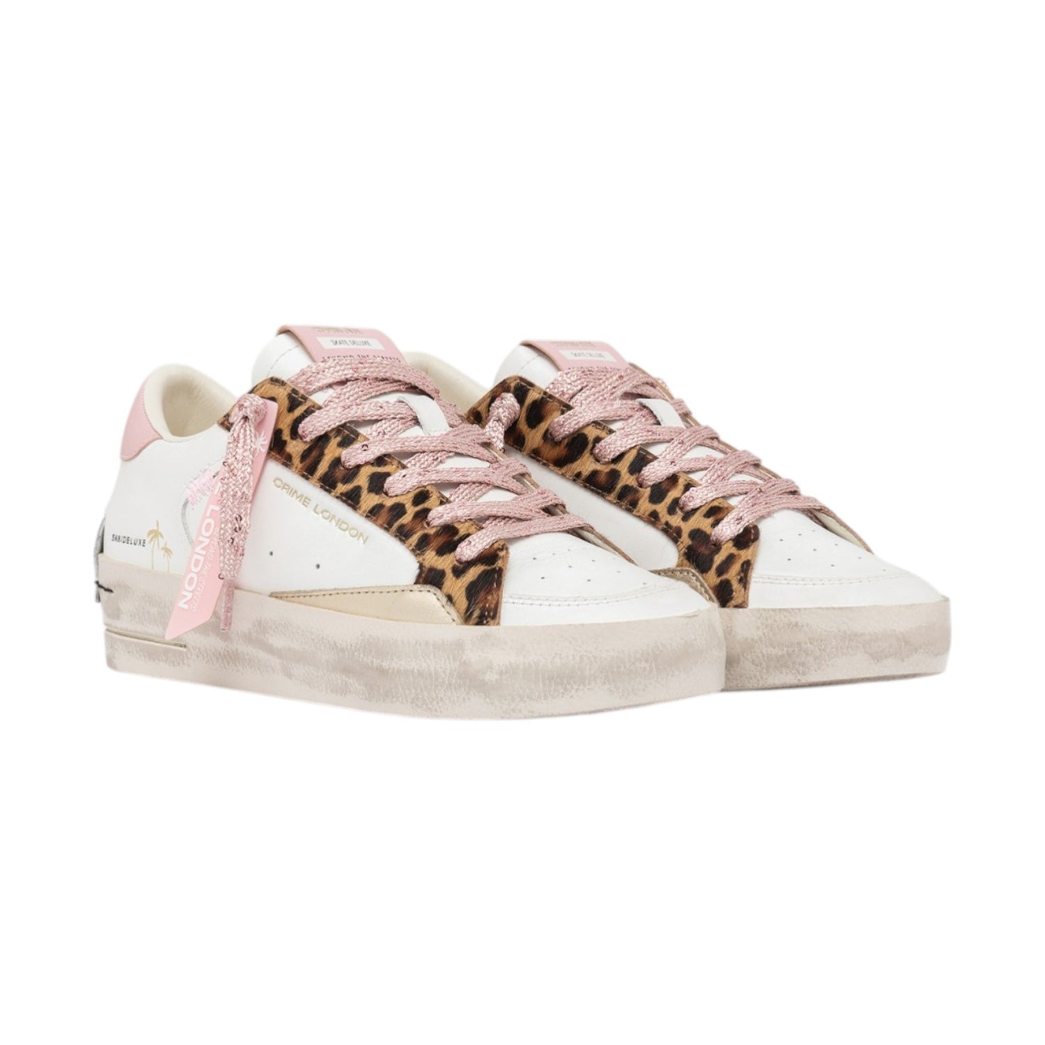 Crime London Sneakers Donna Sk8 Deluxe Wedge Pink Leopard Bianca