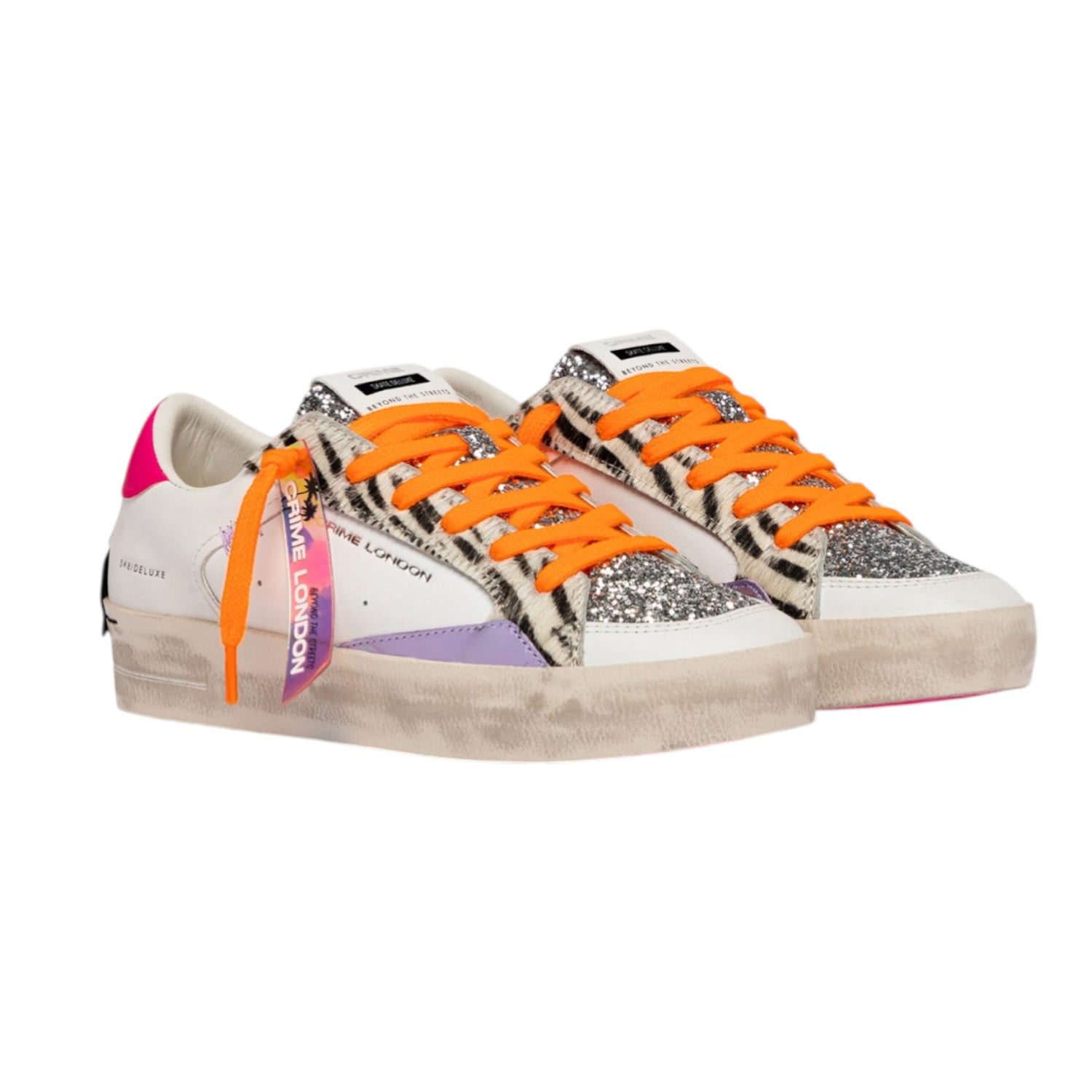 Crime London Sneakers Donna Sk8 Deluxe Tropical Zebra Bianco Multi