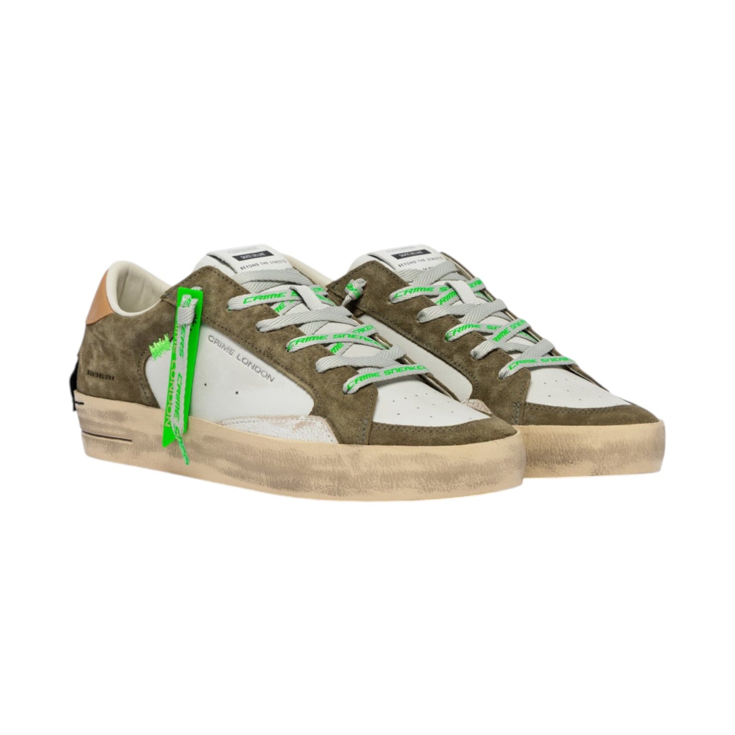 Crime London Sneakers Uomo Sk8 Deluxe Mocha Clay Bianco Verde