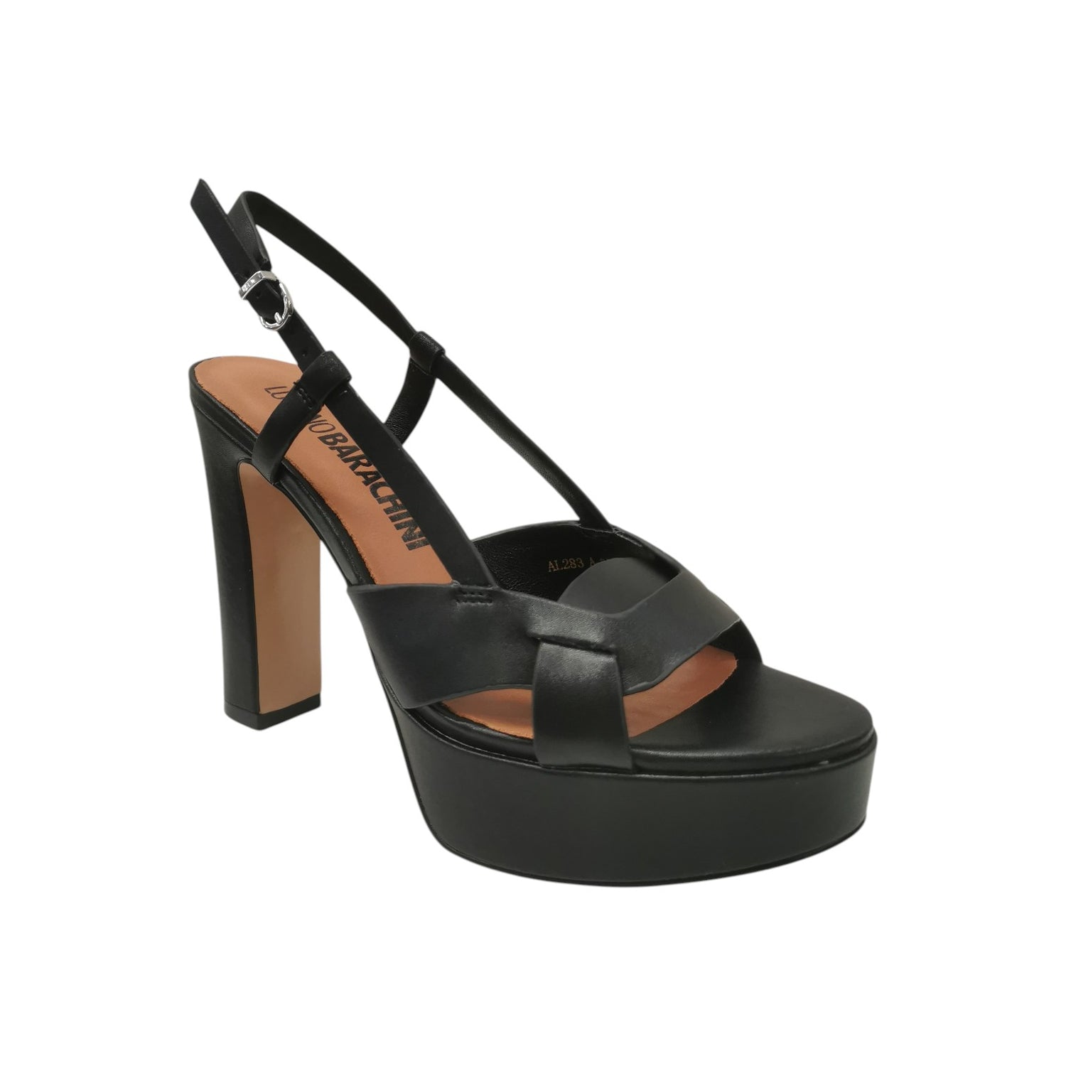 Luciano Barachini Sandalo Donna in Pelle Nera con Plateau e Tacco Largo Alto 120mm