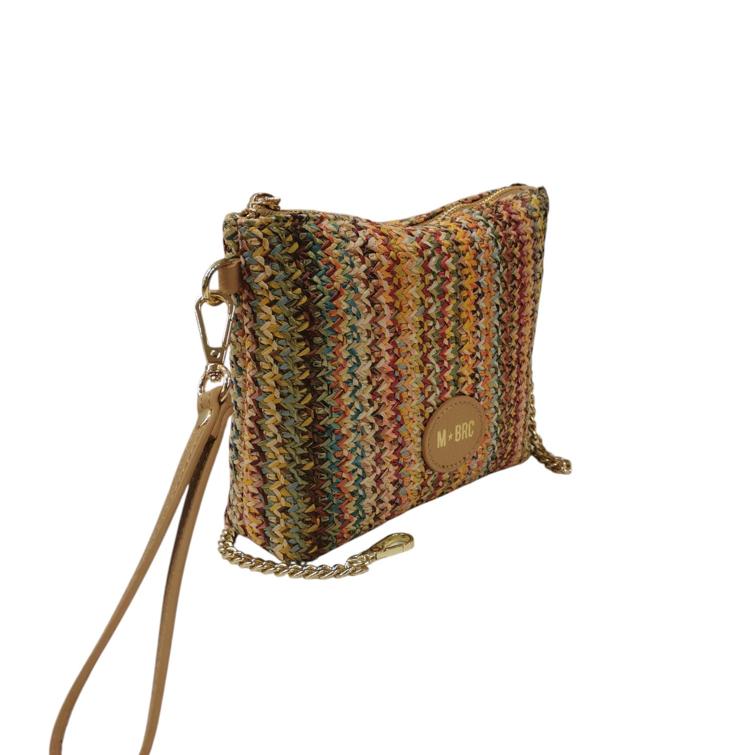 M Brc Pochette Donna Linea Mix Cammello con Intreccio