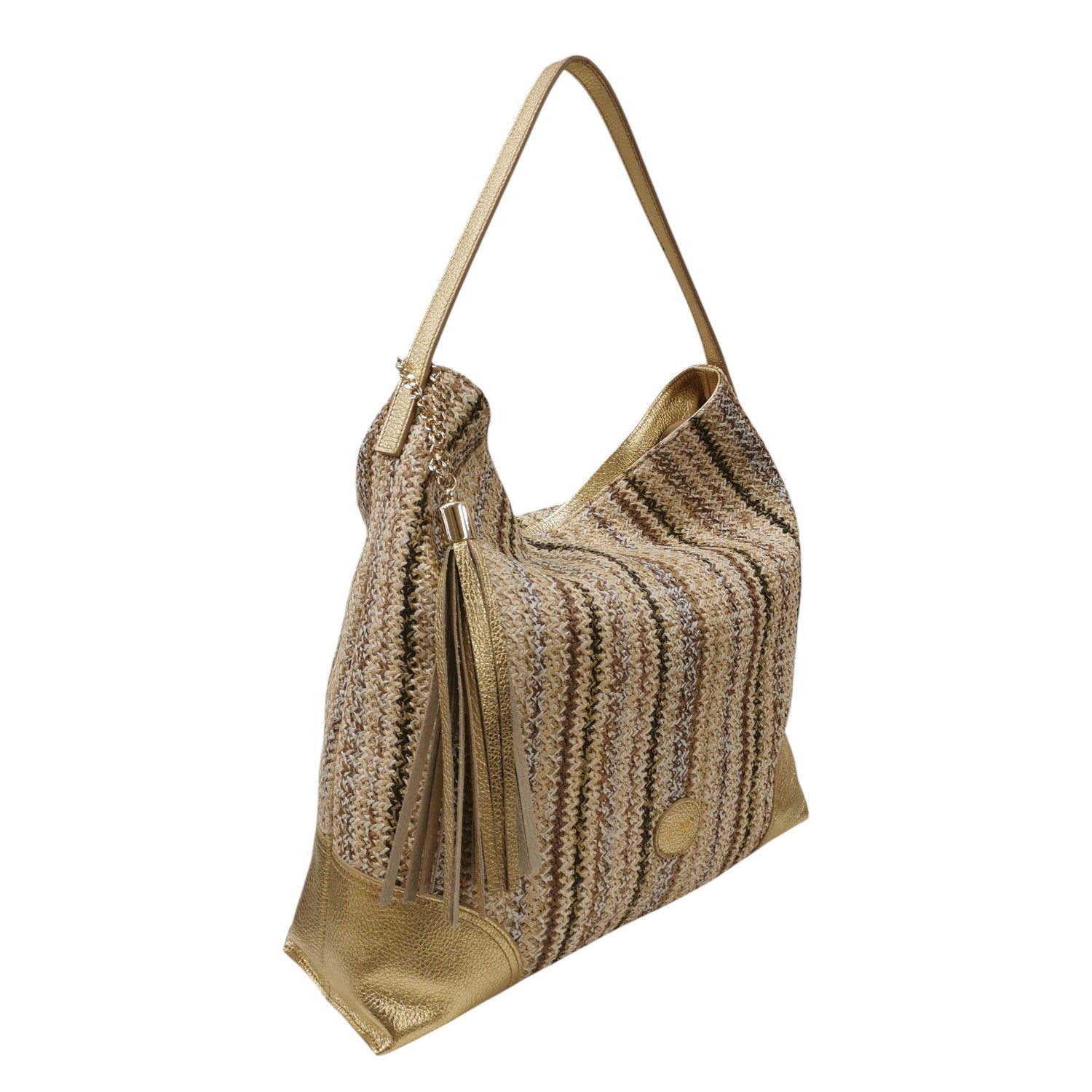 M Brc Borsa a Spalla Donna Linea Mix Shopping Oro con Nappina