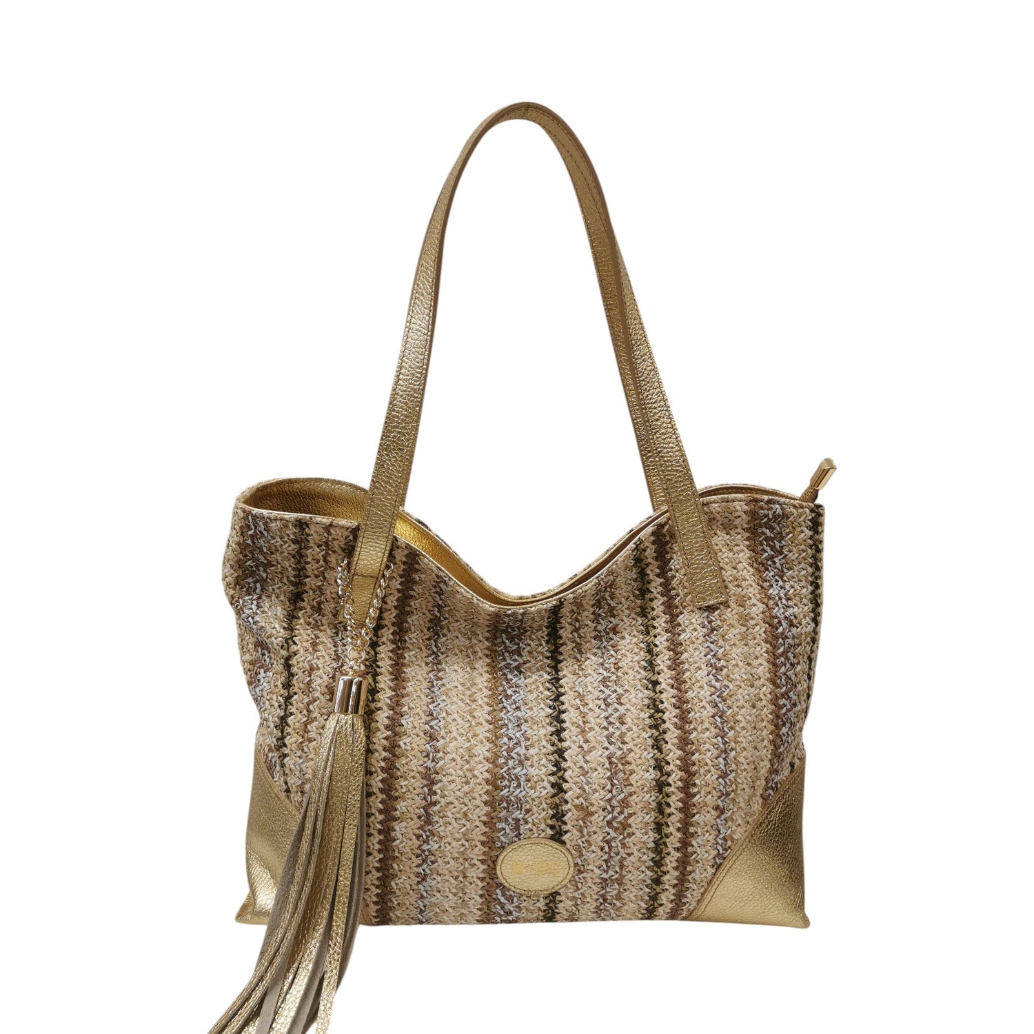 M Brc Borsa a Spalla Donna Linea Mix Shopping Oro