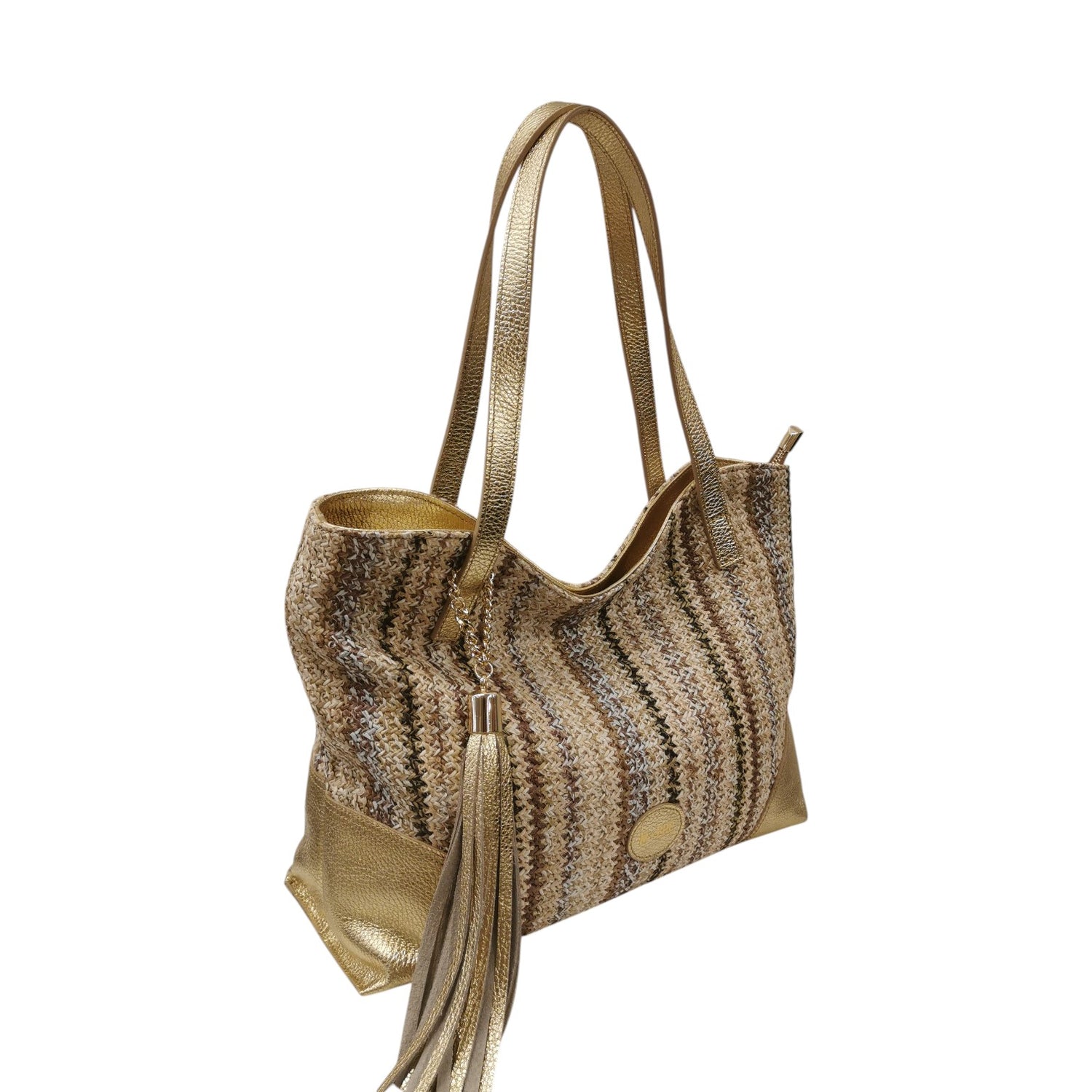 M Brc Borsa a Spalla Donna Linea Mix Shopping Oro