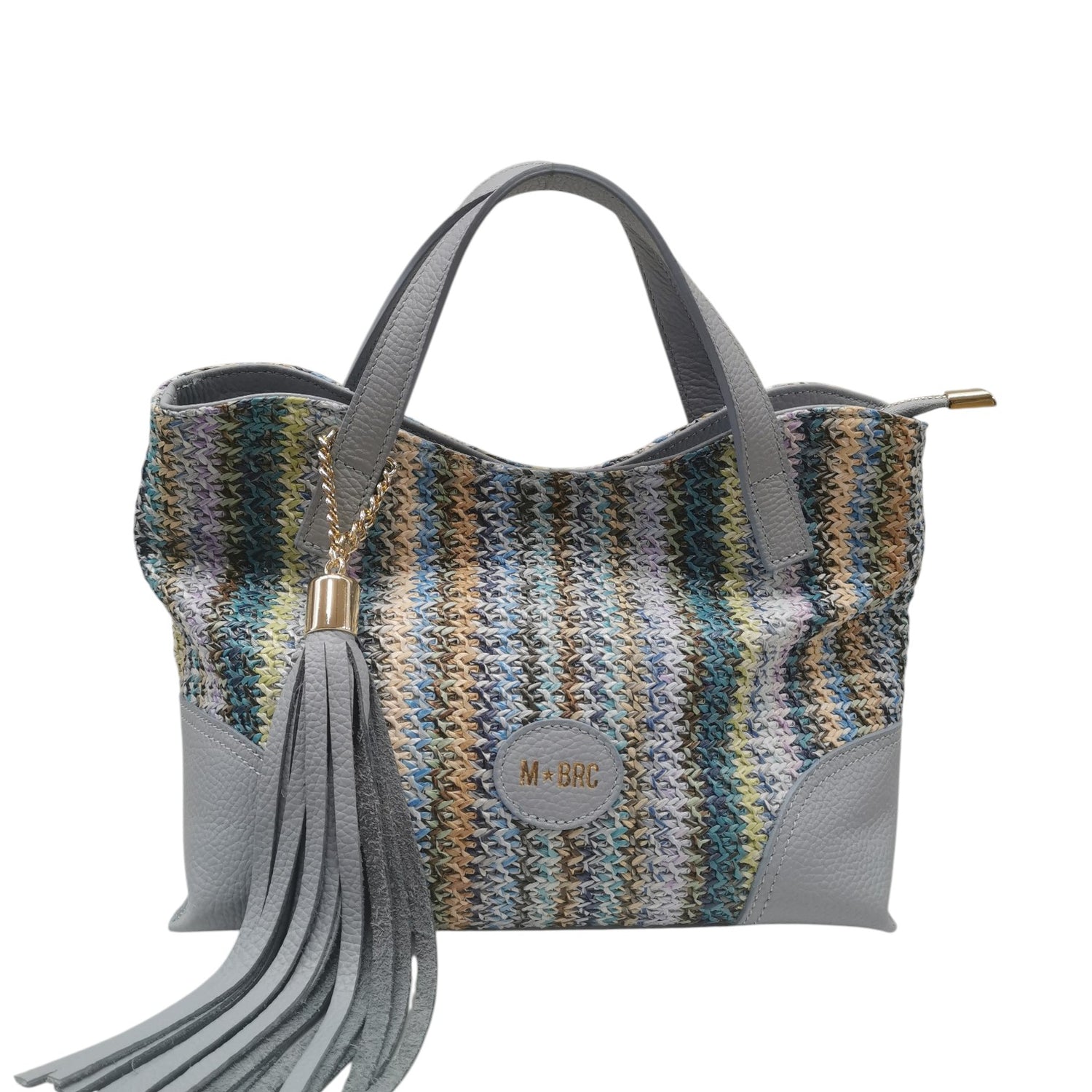 M Brc Borsa a Mano Donna Linea Mix Celeste con Intreccio