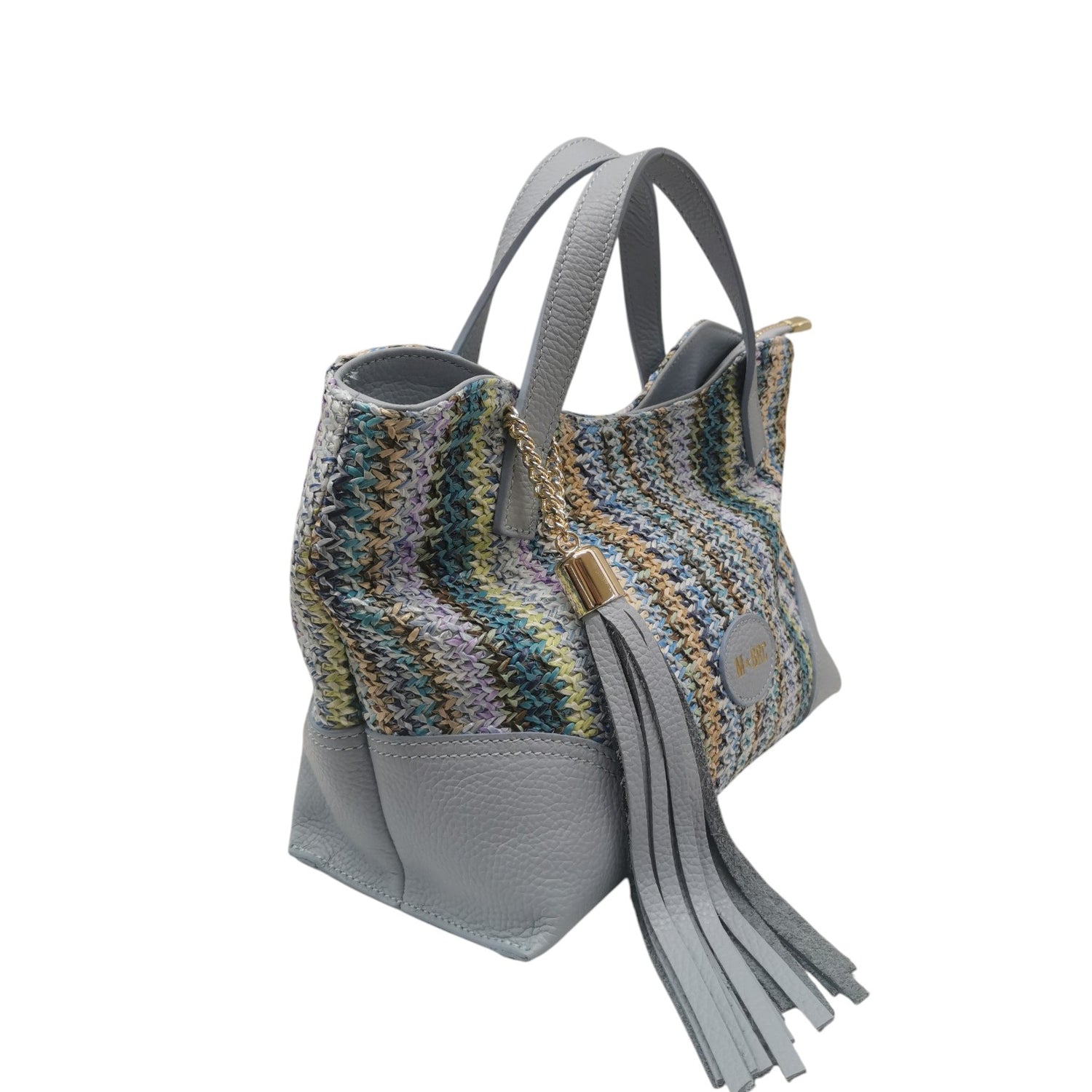 M Brc Borsa a Mano Donna Linea Mix Celeste con Intreccio