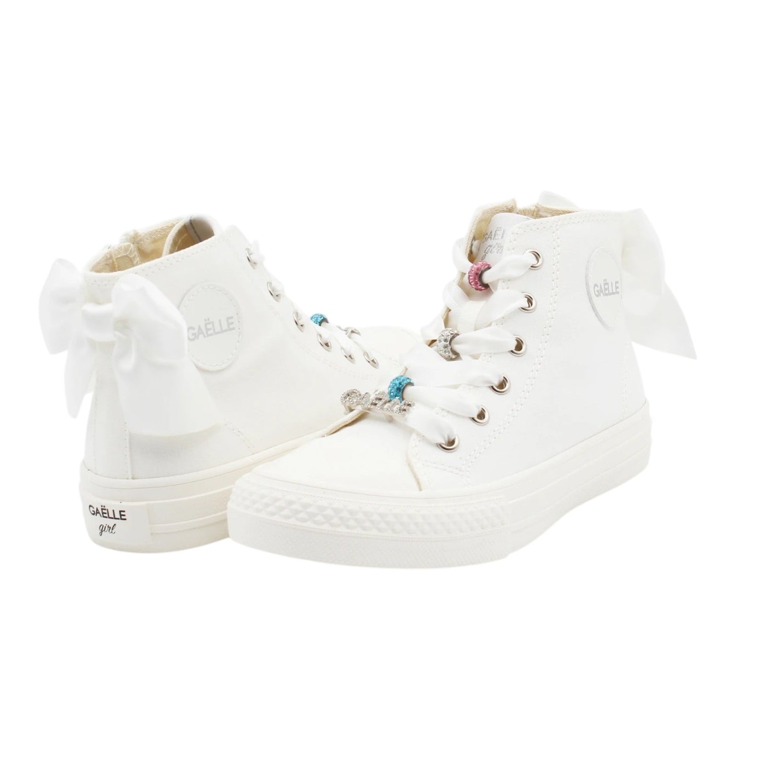 Gaelle Sneakers Alta Bambina in Tessuto Bianco con Charm