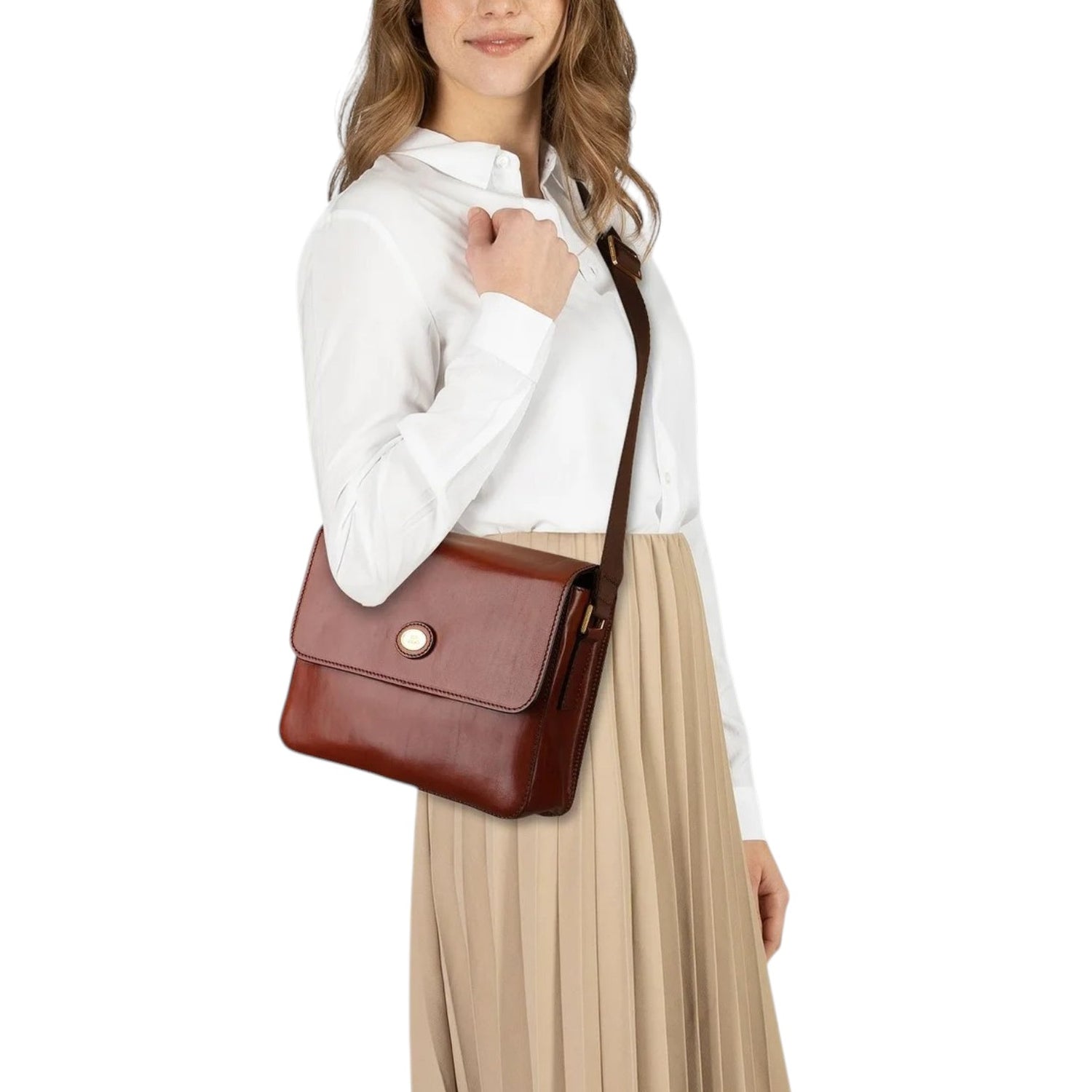 The Bridge Messenger Unisex in Pelle Cuoio con Tracolla