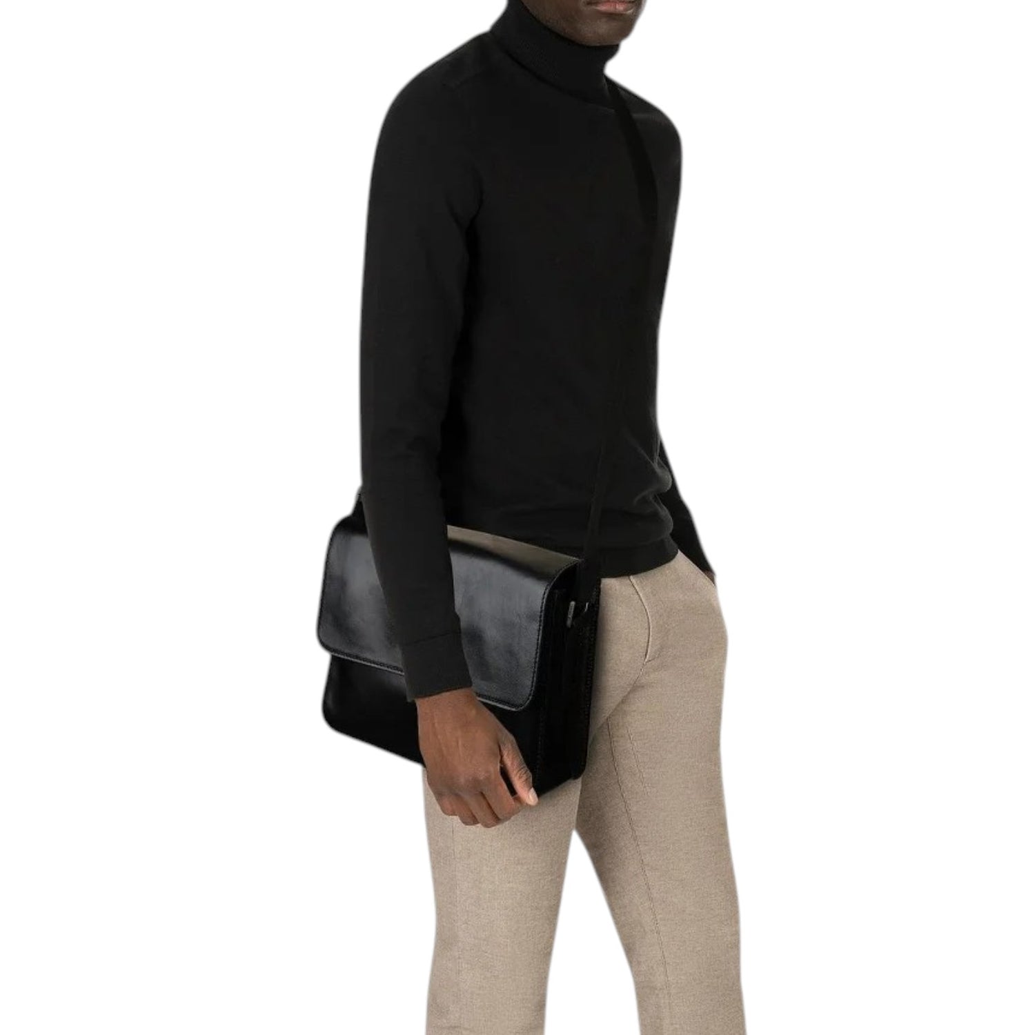The Bridge Messenger Unisex in Pelle Nera con Tracolla