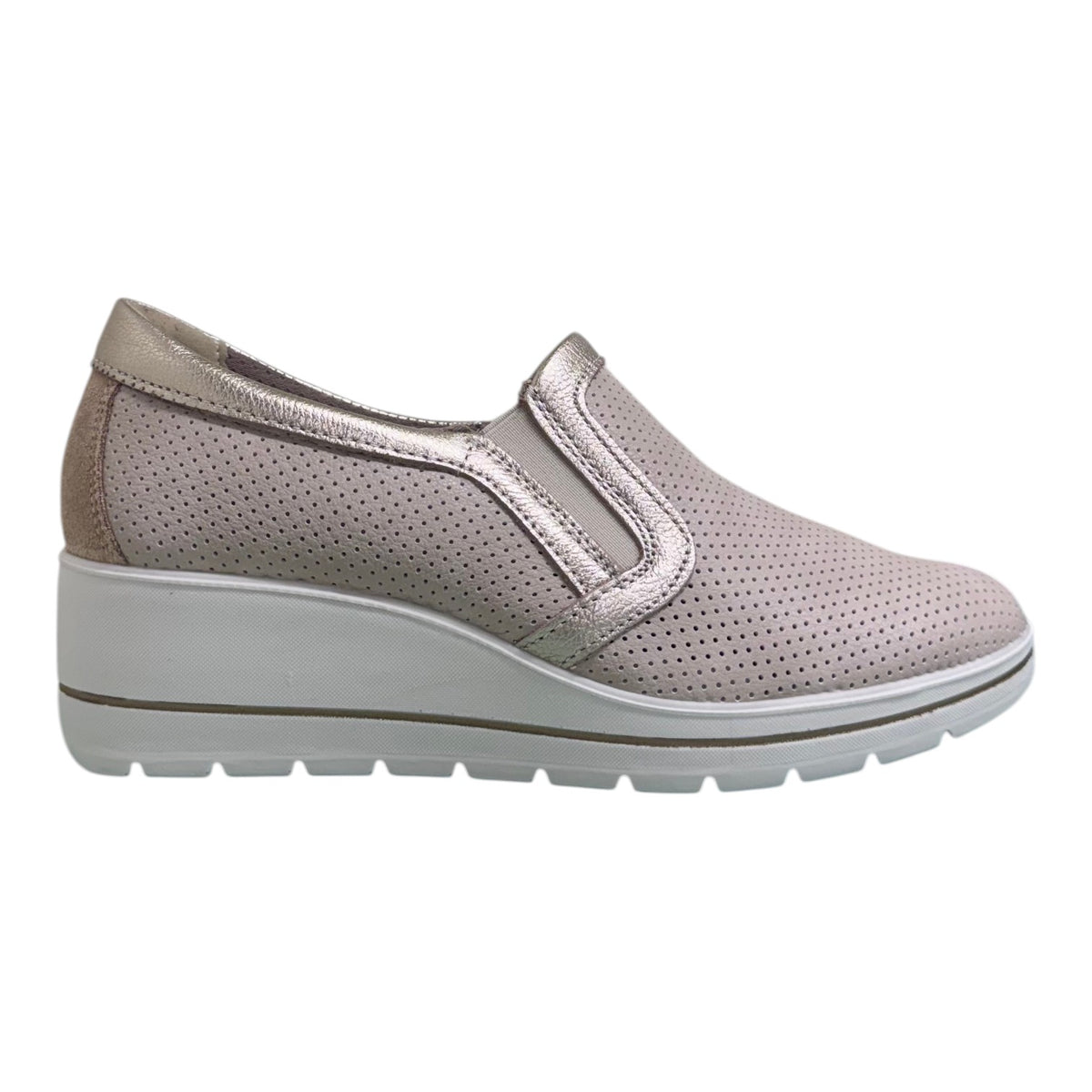 Enval Soft Mocassino Donna in Pelle Sabbia con Zeppa Alta 50mm