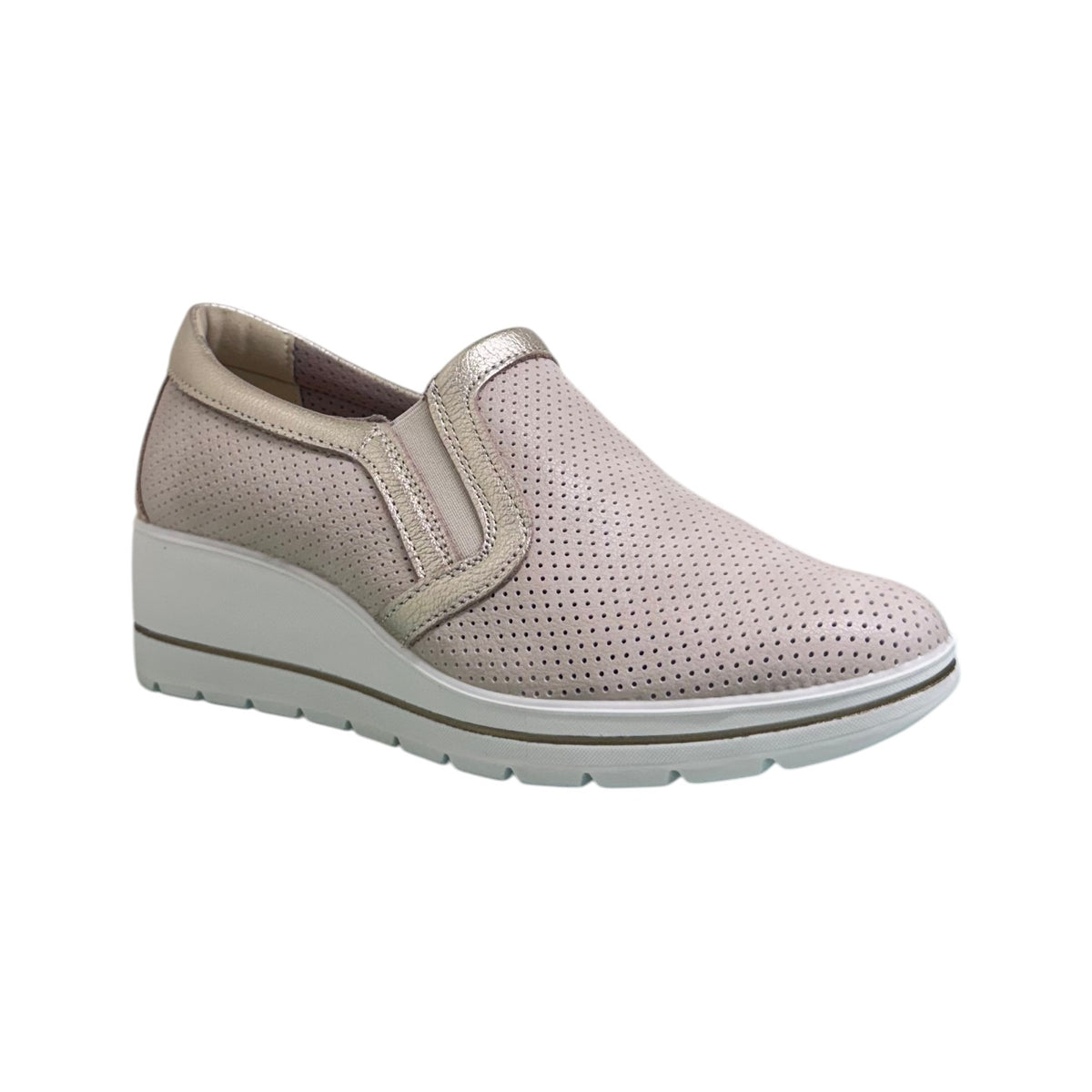 Enval Soft Mocassino Donna in Pelle Sabbia con Zeppa Alta 50mm