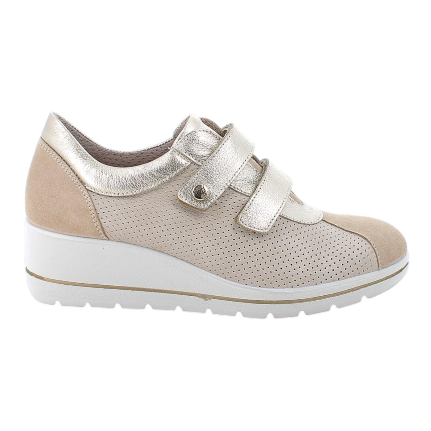 Enval Soft Scarpa a Strappo Donna Platino con Zeppa Alta 50mm