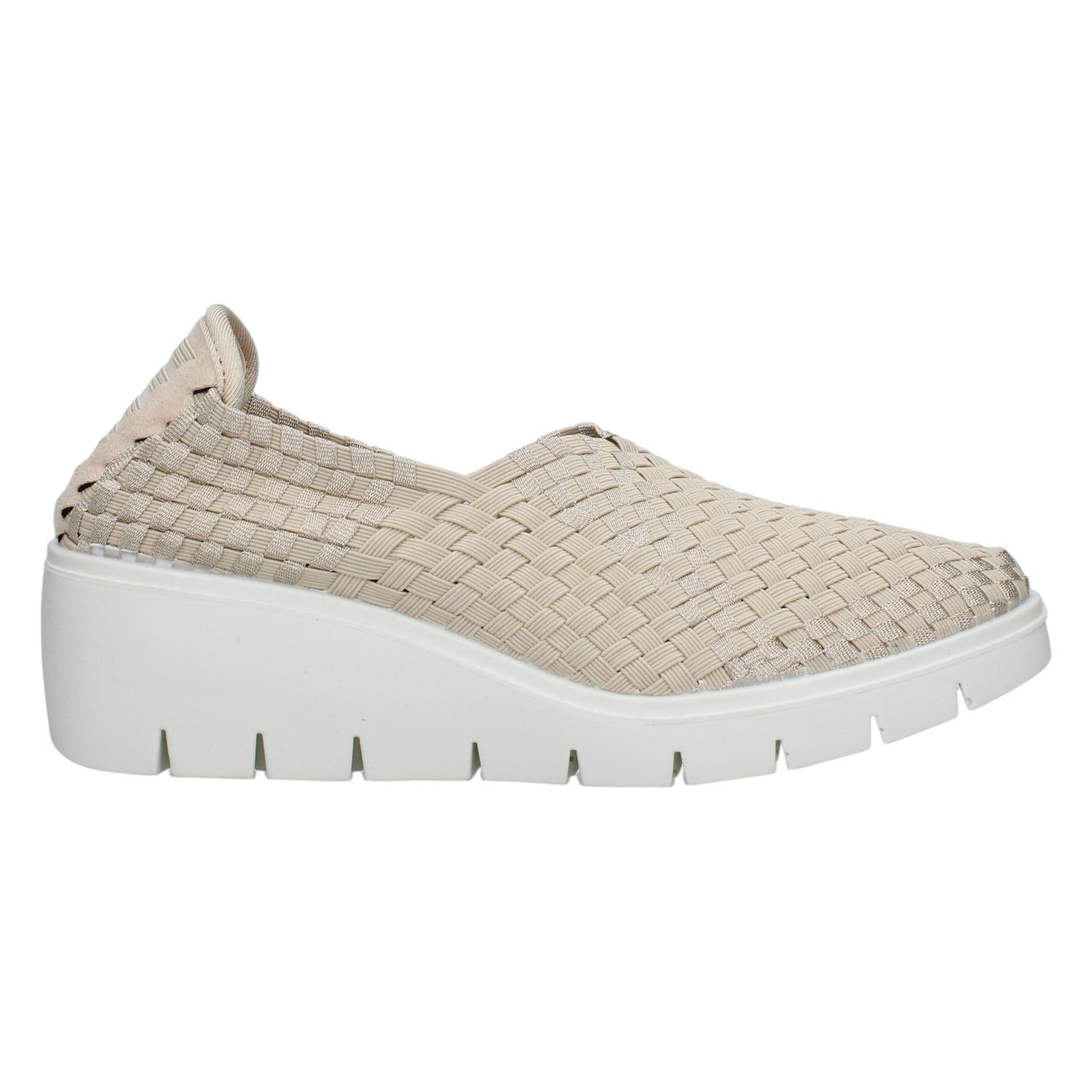 Enval Soft Mocassino Donna Intrecciato in Tessuto Platino con Zeppa Alta 60mm