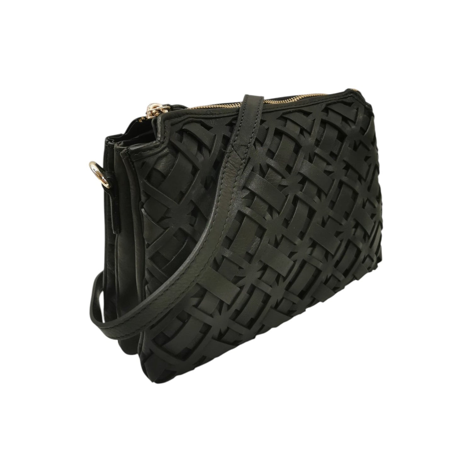 Gianni Conti Borsa a Tracolla Donna in Pelle Nera con Tre Scomparti