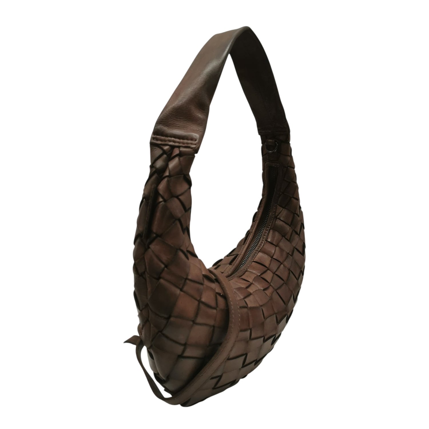 Gianni Conti Mezzaluna Media Donna Stintino in Pelle Intrecciata Cioccolato