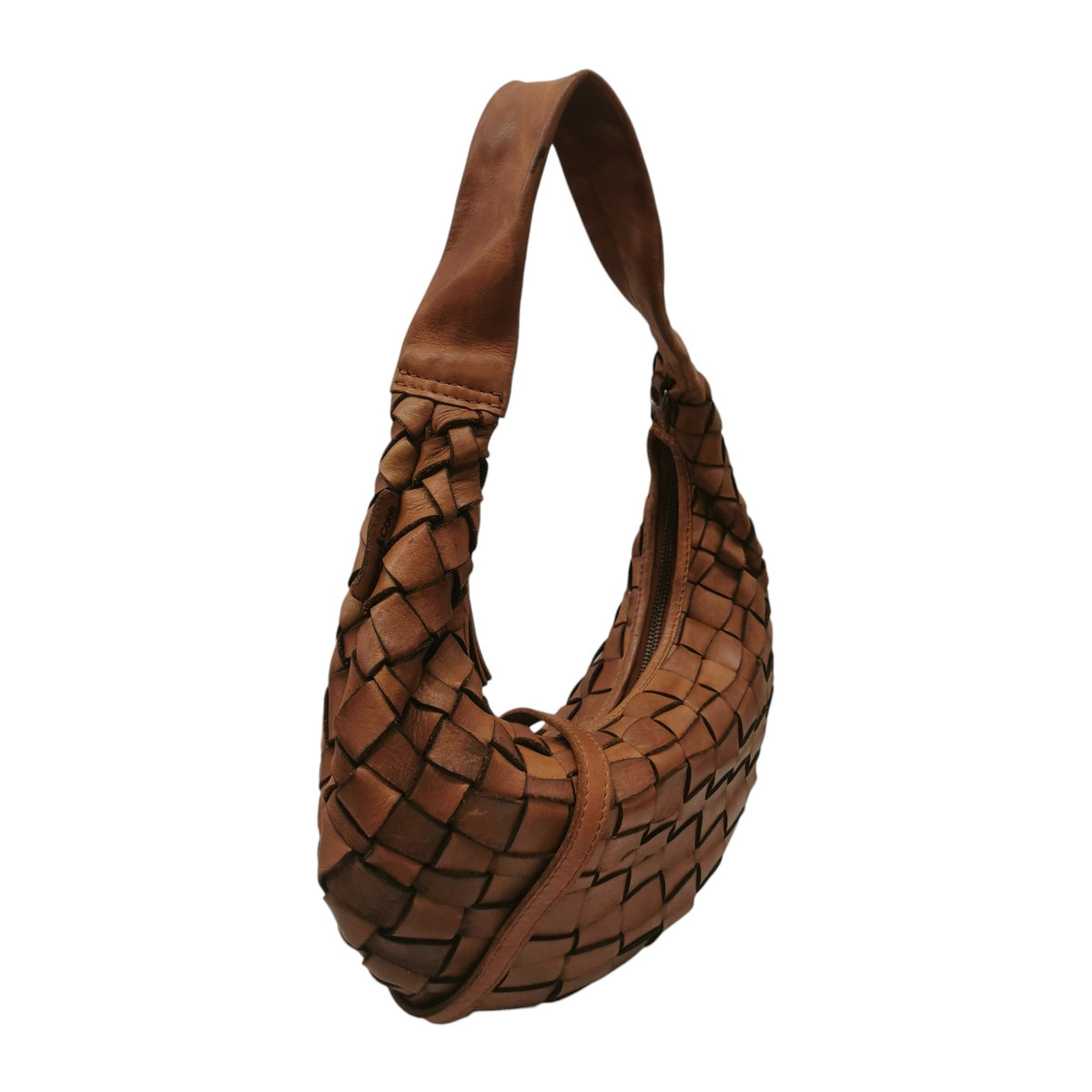 Gianni Conti Mezzaluna Media Donna Stintino in Pelle Intrecciata Cognac