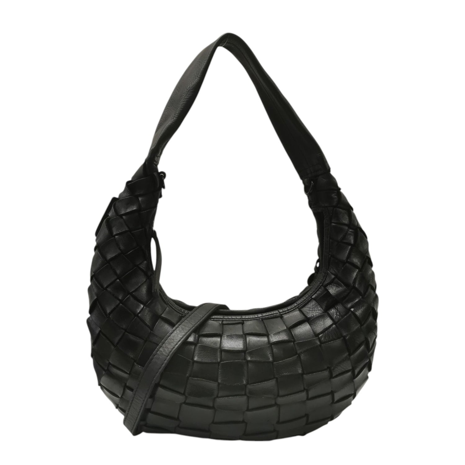 Gianni Conti Mezzaluna Media Donna Stintino in Pelle Intrecciata Nera