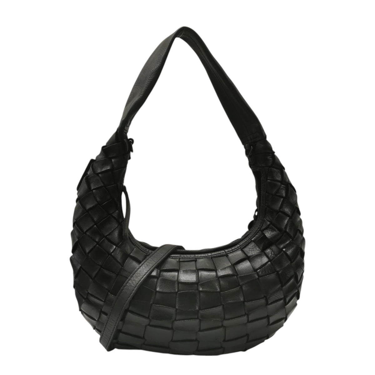 Gianni Conti Mezzaluna Media Donna Stintino in Pelle Intrecciata Nera