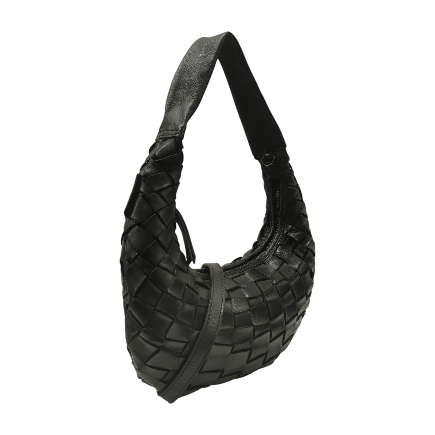 Gianni Conti Mezzaluna Media Donna Stintino in Pelle Intrecciata Nera