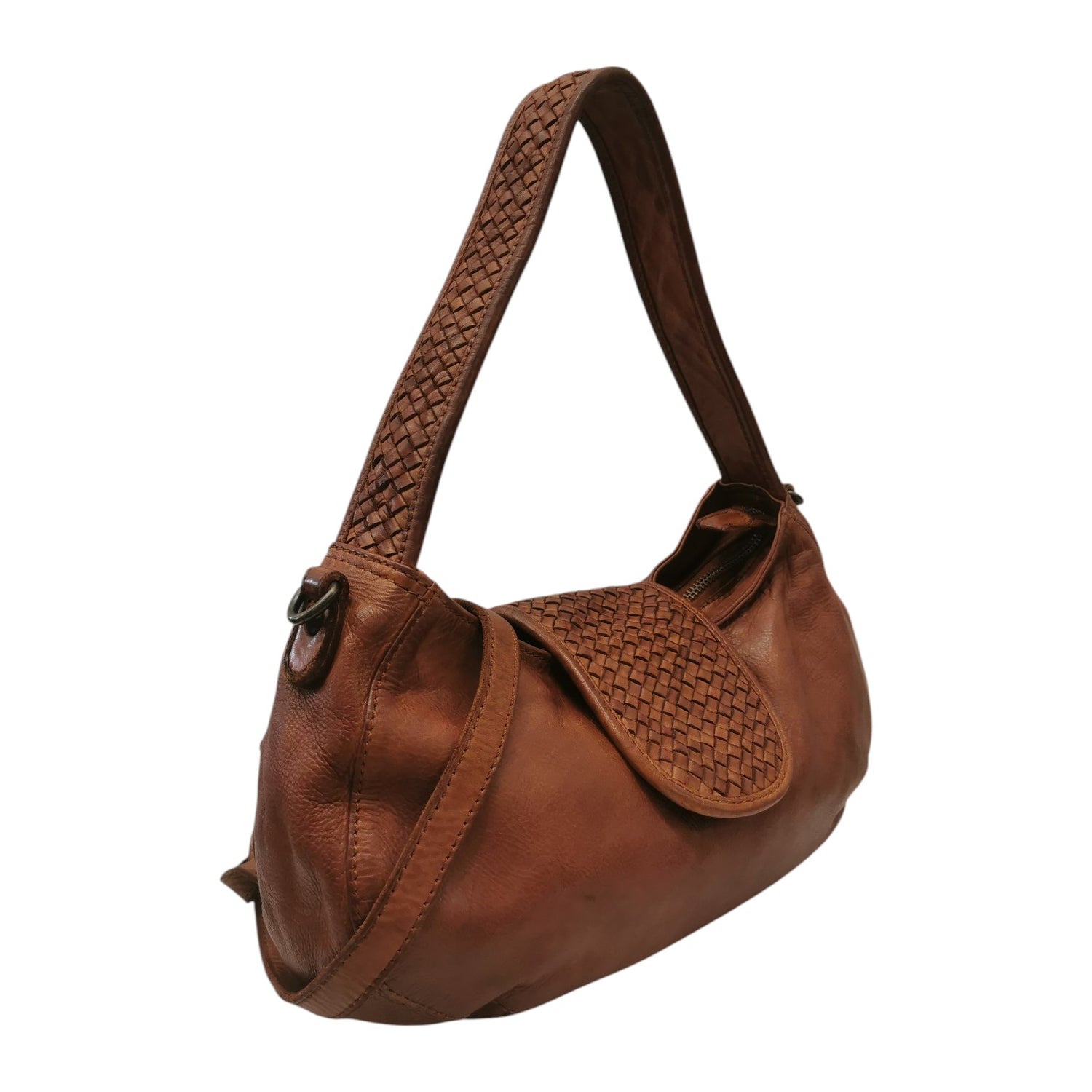 Gianni Conti Borsa a Spalla Donna in Pelle Cognac con Manico Intrecciato