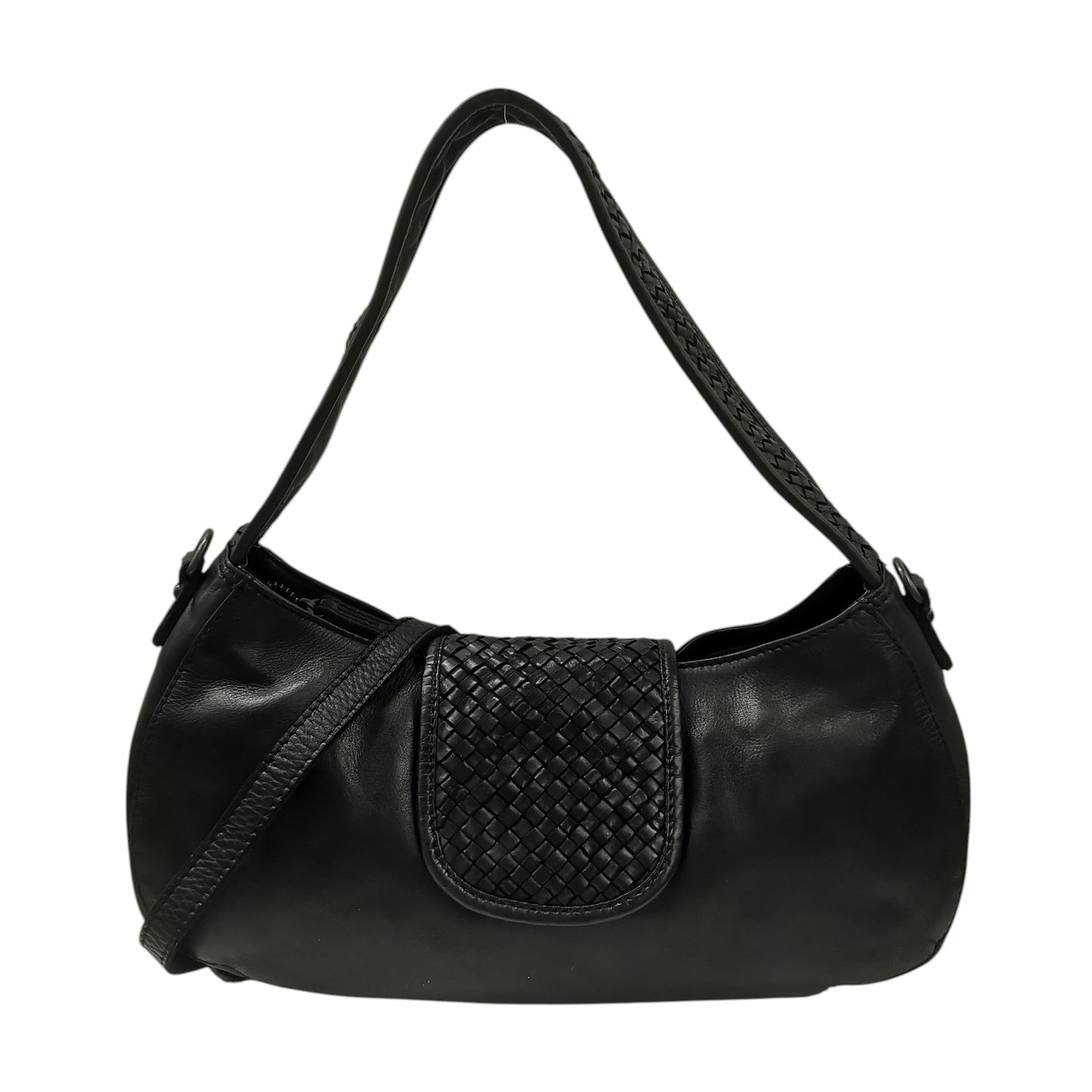 Gianni Conti Borsa a Spalla Donna in Pelle Nera con Manico Intrecciato